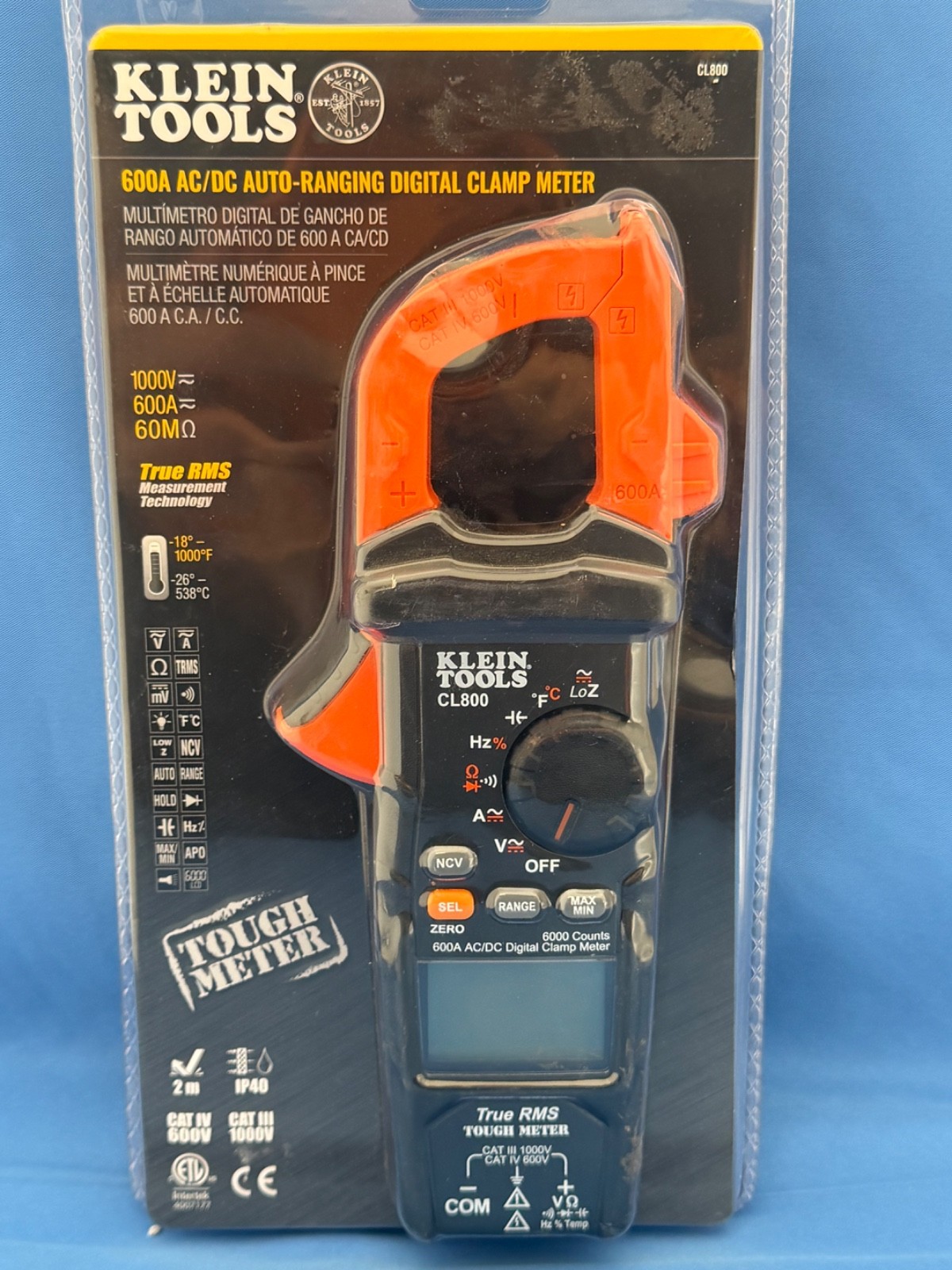 Klein Tools CL800 AC/DC True RMS Auto-Ranging Digital Clamp Meter NEW OEM