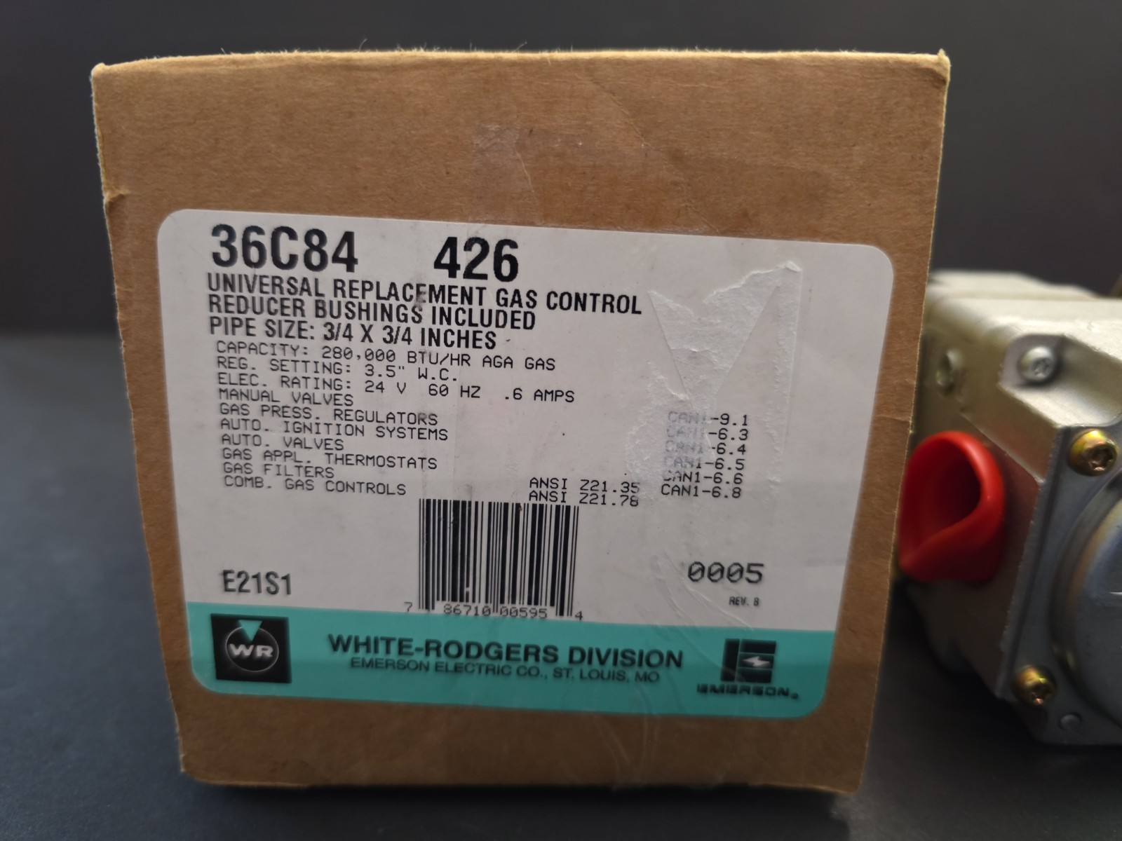 White Rodgers Emerson 36C84 Type 426 Gas Manifold Valve 36C84-426 24v 60hz 0.6a
