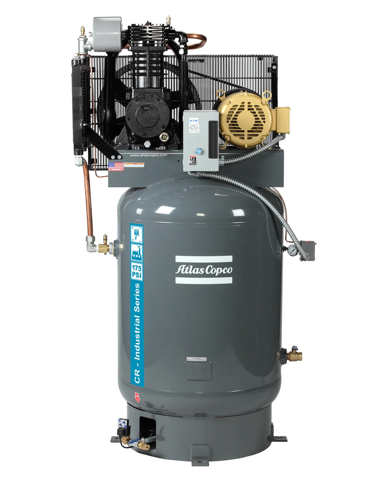 Atlas Copco CR10 10HP Air Compressor 120 Gallon Vertical Tank 175 PSI 36 CFM