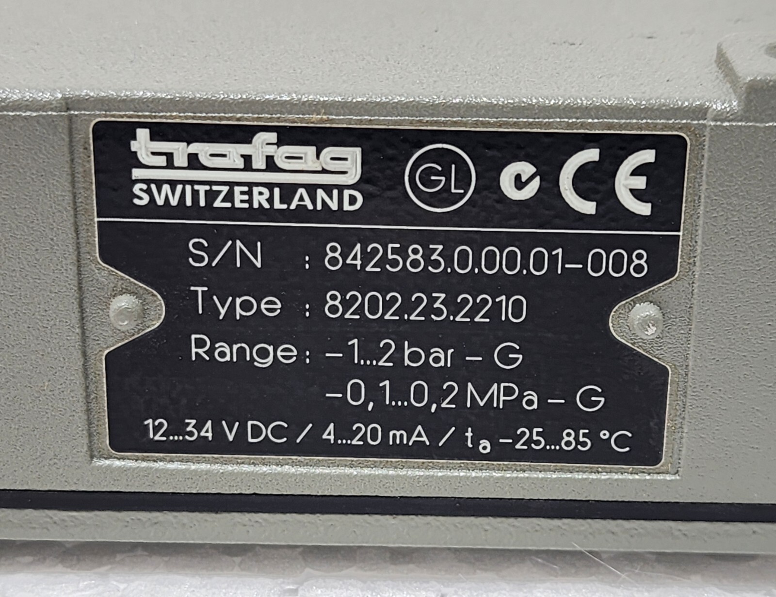 TRAFAG 8202.23.2210 PRESSURE TRANSMITTER -1 to 2 BAR 4-20mA 12-34VDC