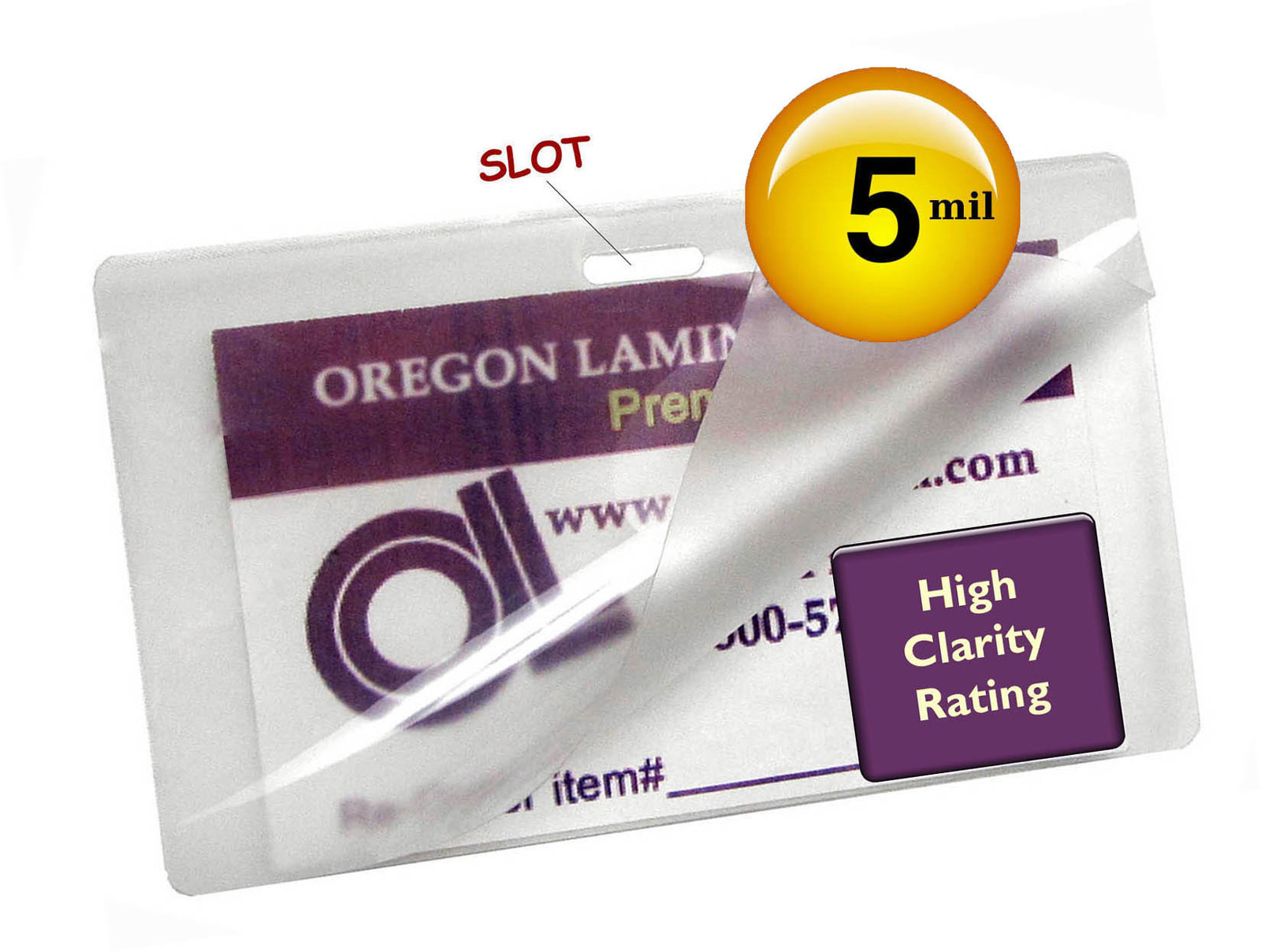 500 Military Card Hot Laminating Pouches 2-5/8 x 3-7/8 5 Mil w/Slot on Long Side