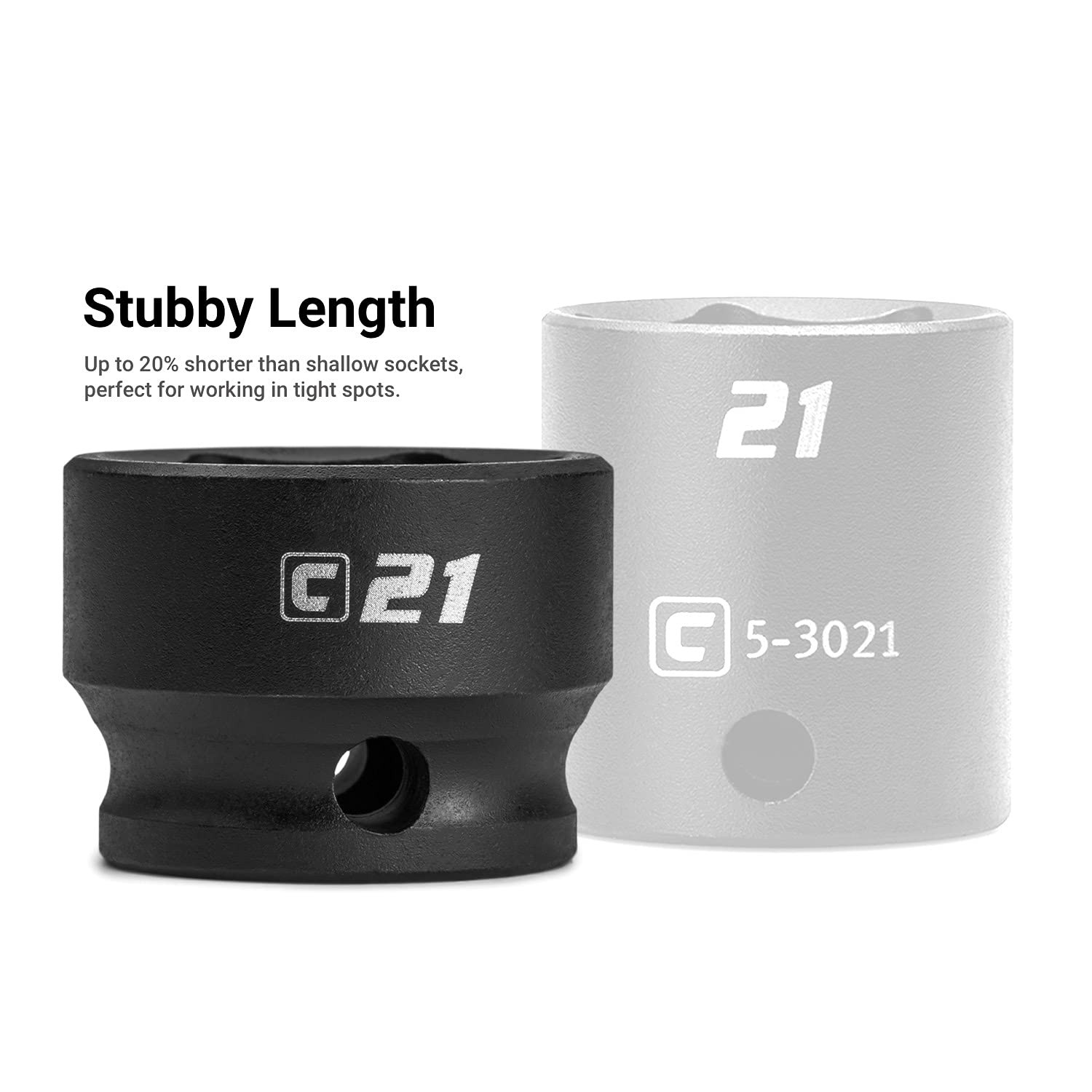Capri Tools 17 mm Stubby Impact Socket, 3/8 in. Drive, 6 Point, Metric 17