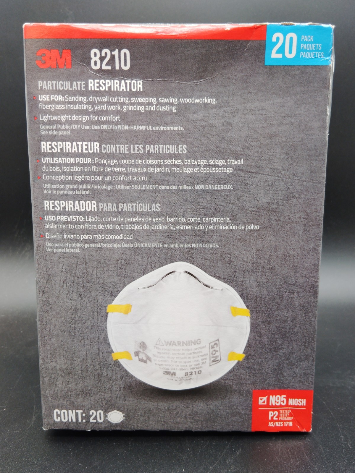 Lot of 3 3M 8210 N95 Particulate Respirator Mask Box of 20 EXP 10/2025 NIOSH