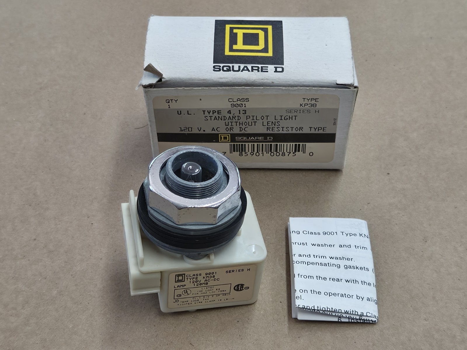 Square D 9001 KP38 Standard Pilot Light Without Lens 120V AC Or DC