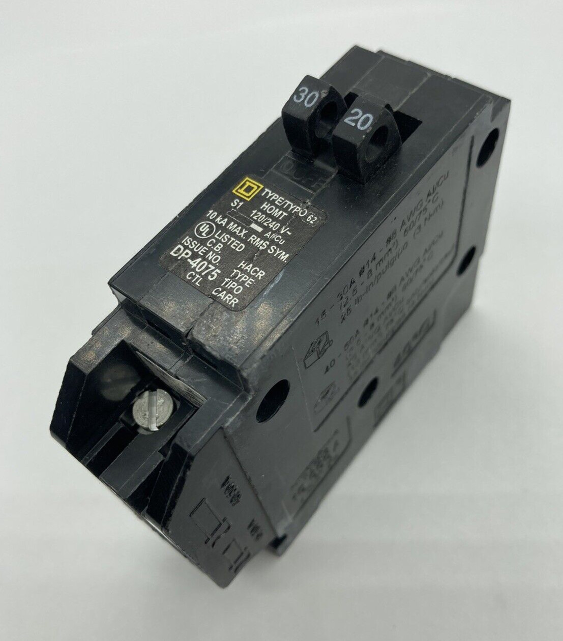 New Homeline HOMT3020 1 Pole 30/20 Amp 120V AC Type HOMT Plug In Tandem Breaker