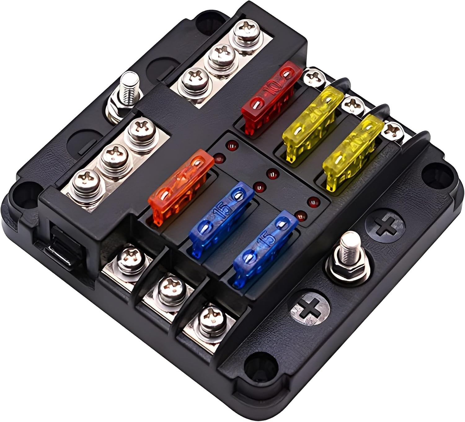 12 Volt Fuse Block, Waterproof 6 Way Fuse Box with 6 Ground Negative Busbar f…