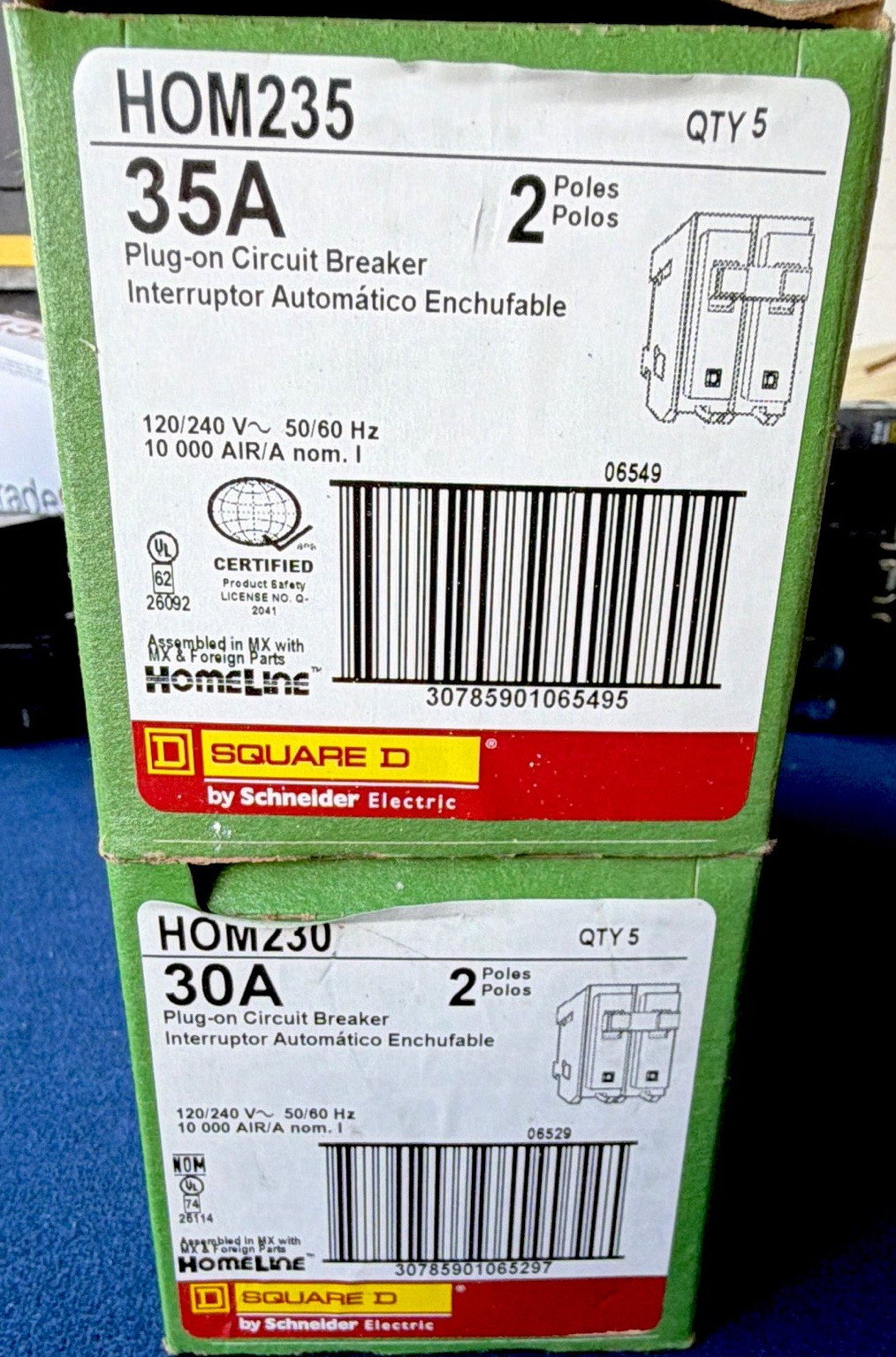 Lot 2 box for 5 unit Square D HOM235 – HOM 230 Homeline Circuit Breaker