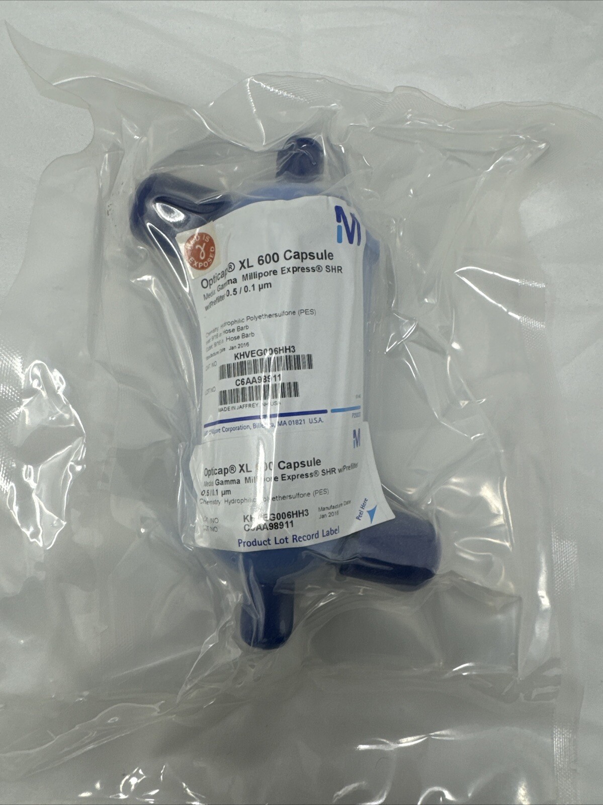 Millipore Opticap XL 600 Capsule Gamma SHR KHVEG006HH3 0.5/0.1 UM Lab Supply New