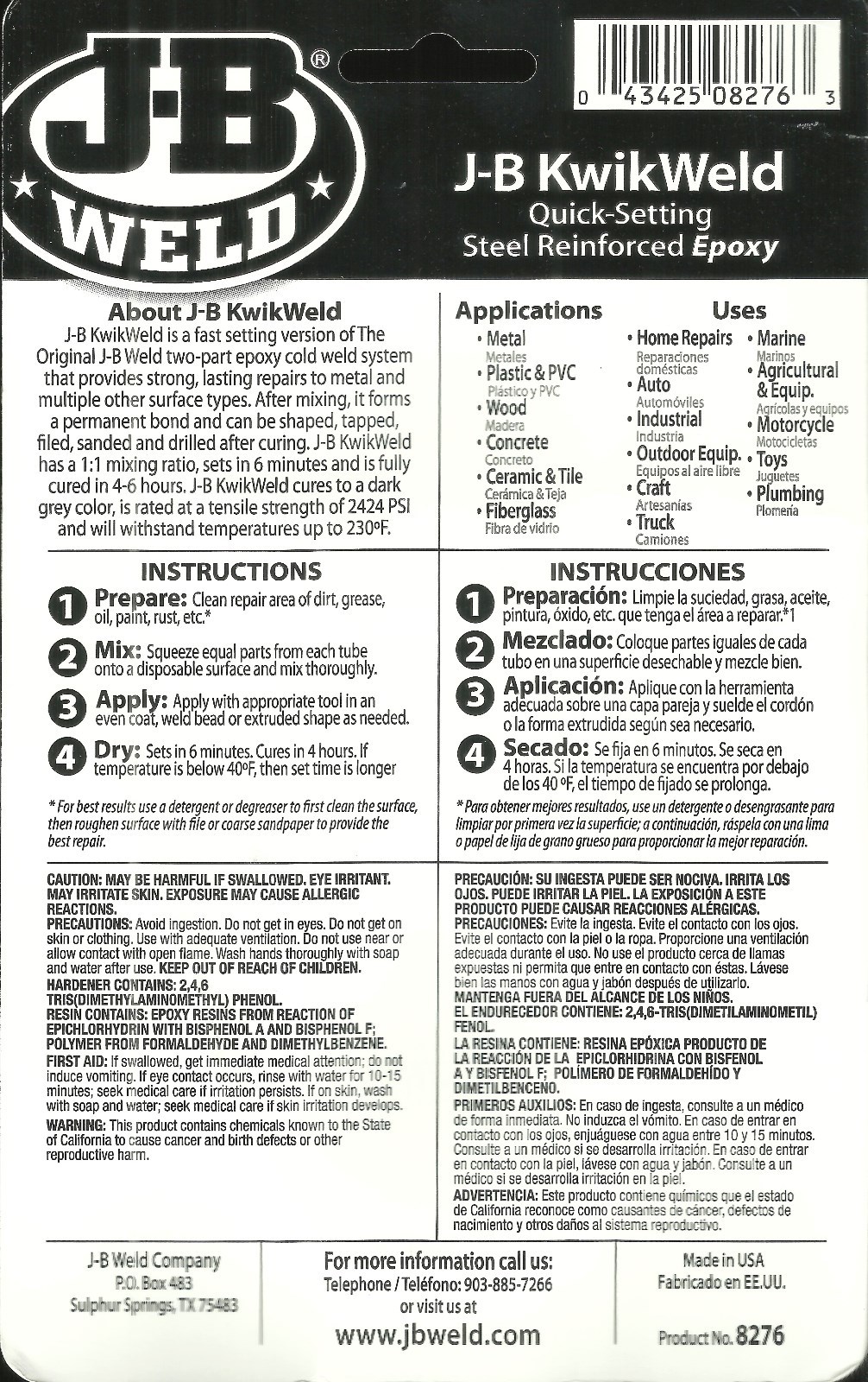 JB KwikWeld EPOXY Glue Quick Setting Fast Drying metal plastic pvc J-B WELD 8276