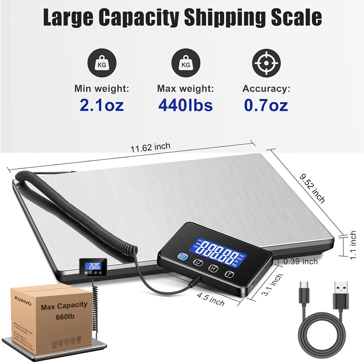 Shipping Scale, 440 LB Heavy Duty Postal Scale for Packages, Large Mailing Scale