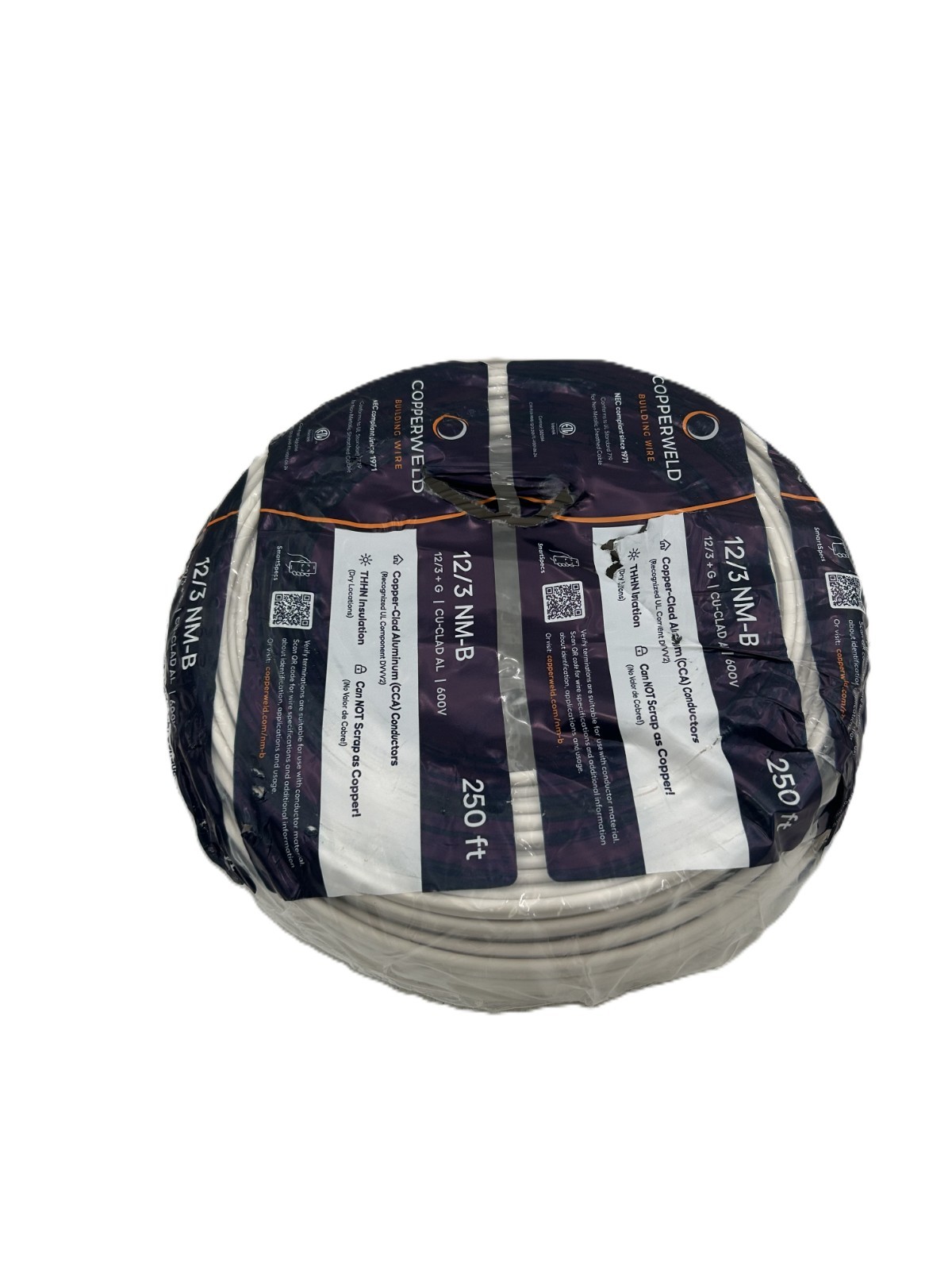 Copperweld 12/3 NM-B Solid Copper Clad Aluminum Wire 250ft 600V
