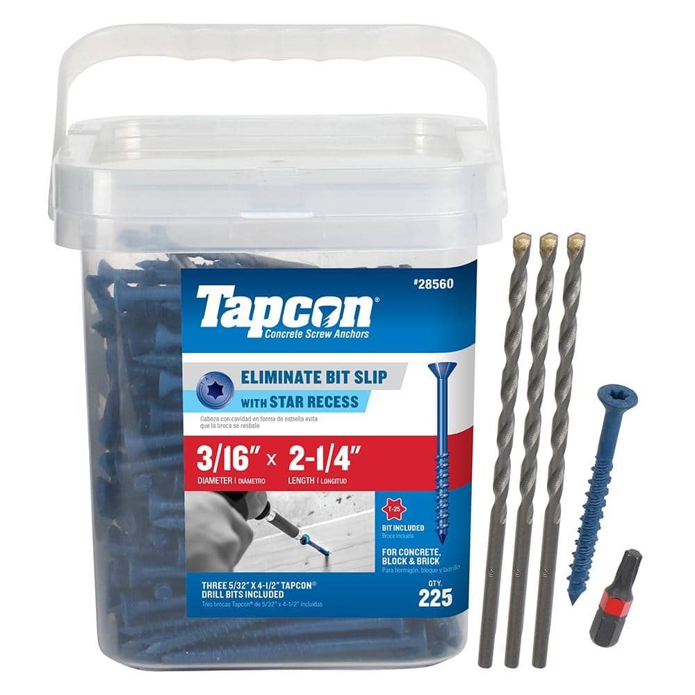 Tapcon Concrete Screws Flat head 225PK 3/16×2.25 Anchor