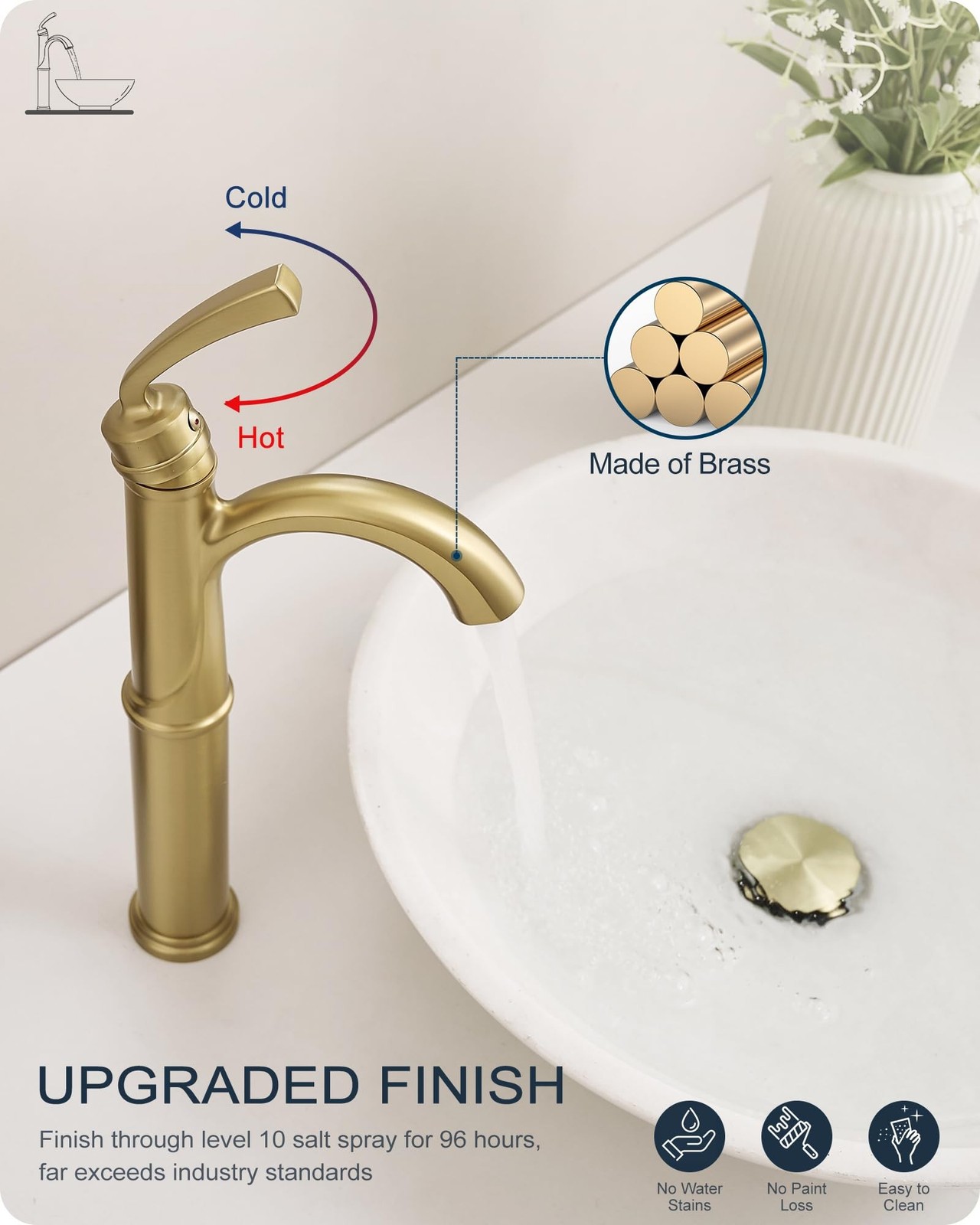 HOIGY HY-BF-16H-NG1 Gold Vessel Sink Faucet One Hole 1 Handle Arched Spout
