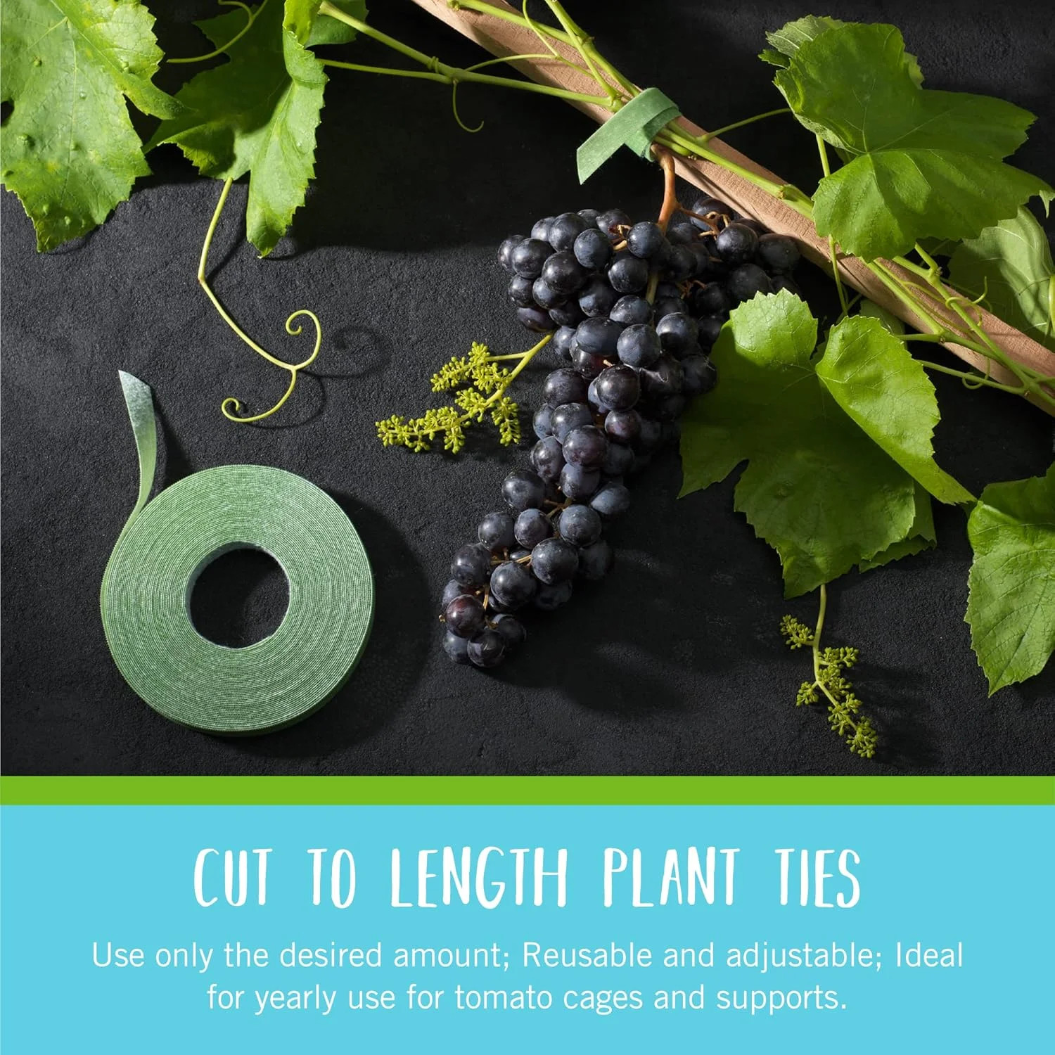 Brand Adjustable Plant Ties | 75 ft x 1/2 in Green Garden Tape | Reusable, Cut-t