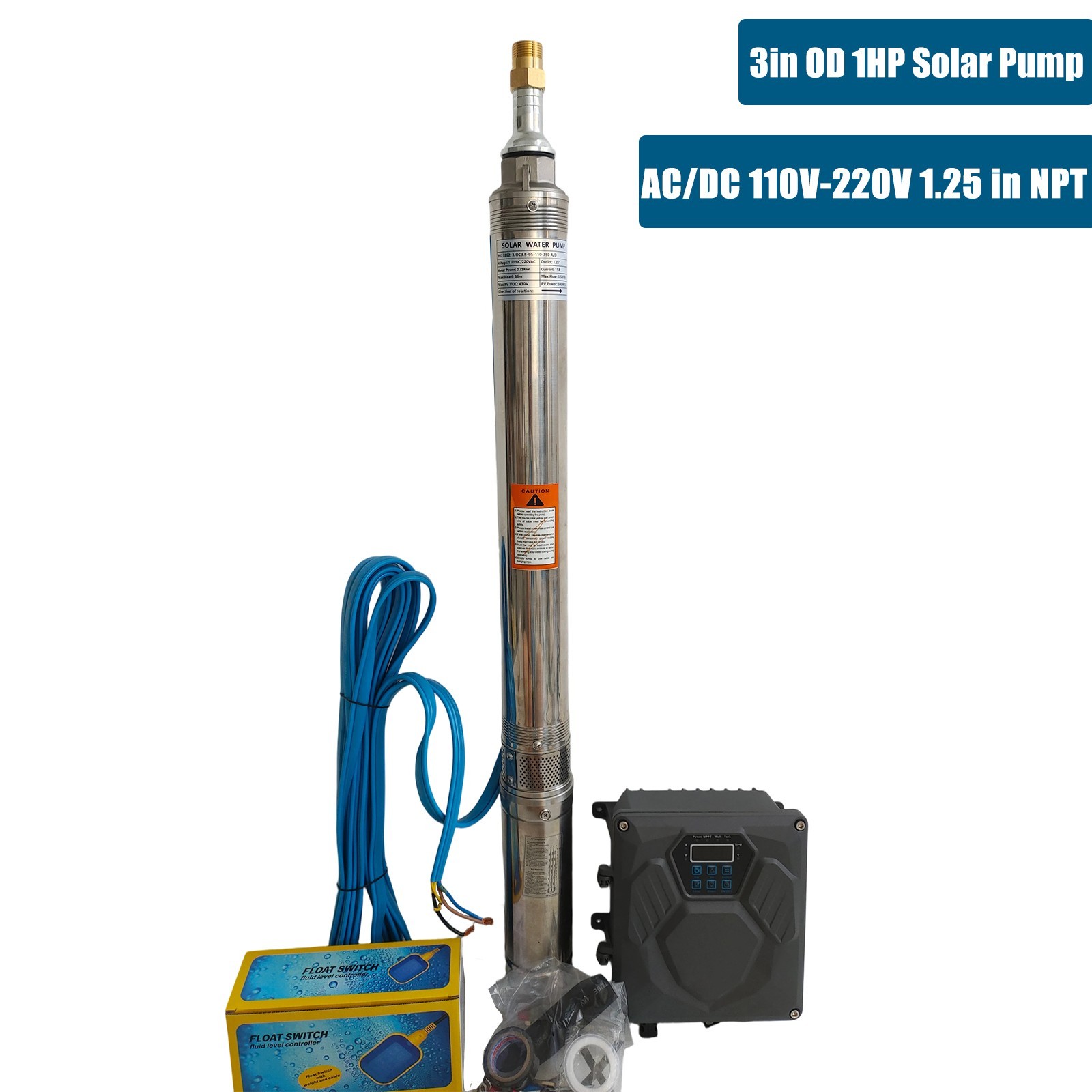 DC 12V 3” Solar Deep Well Pump Water Pump 396GPH Stainless Steel Submersible