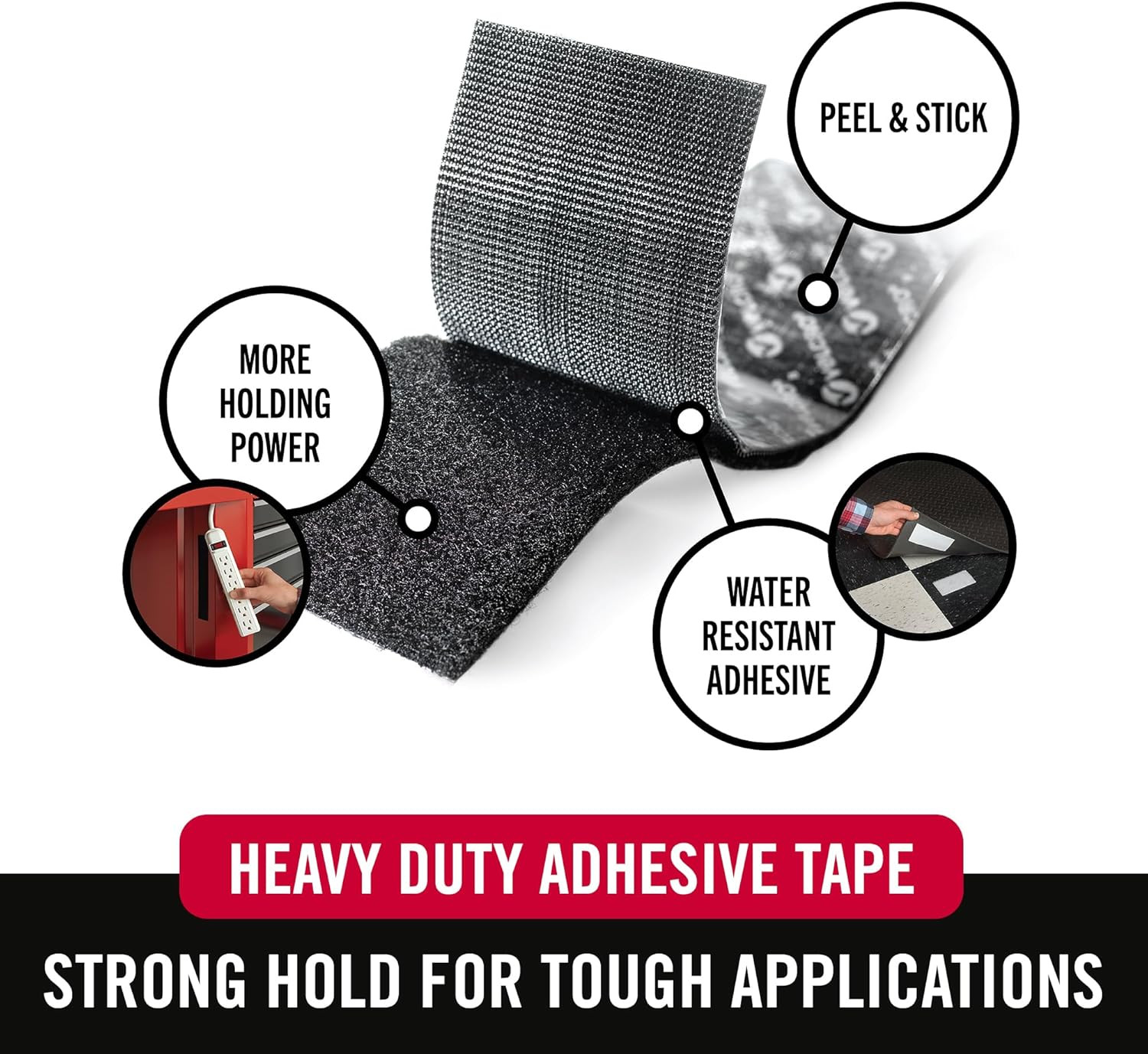 Heavy Duty Hook Loop Tape 15Ft x 2in Strong Adhesive Holds 10lbs Black