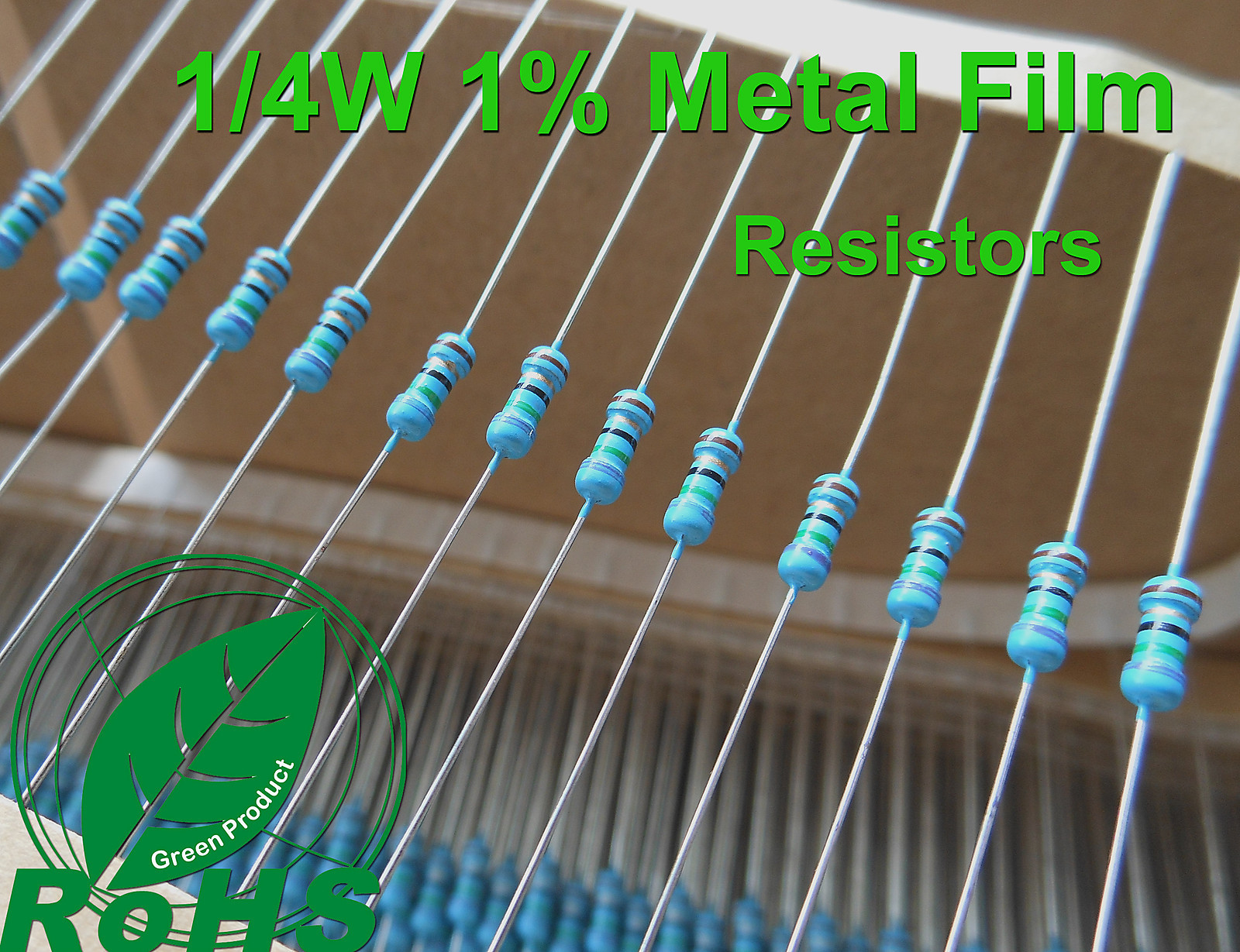 200pcs 1~1000Ω Ohm 1-1000R Metal Film Resistors 1/4W 0.25W 1% Tolerance