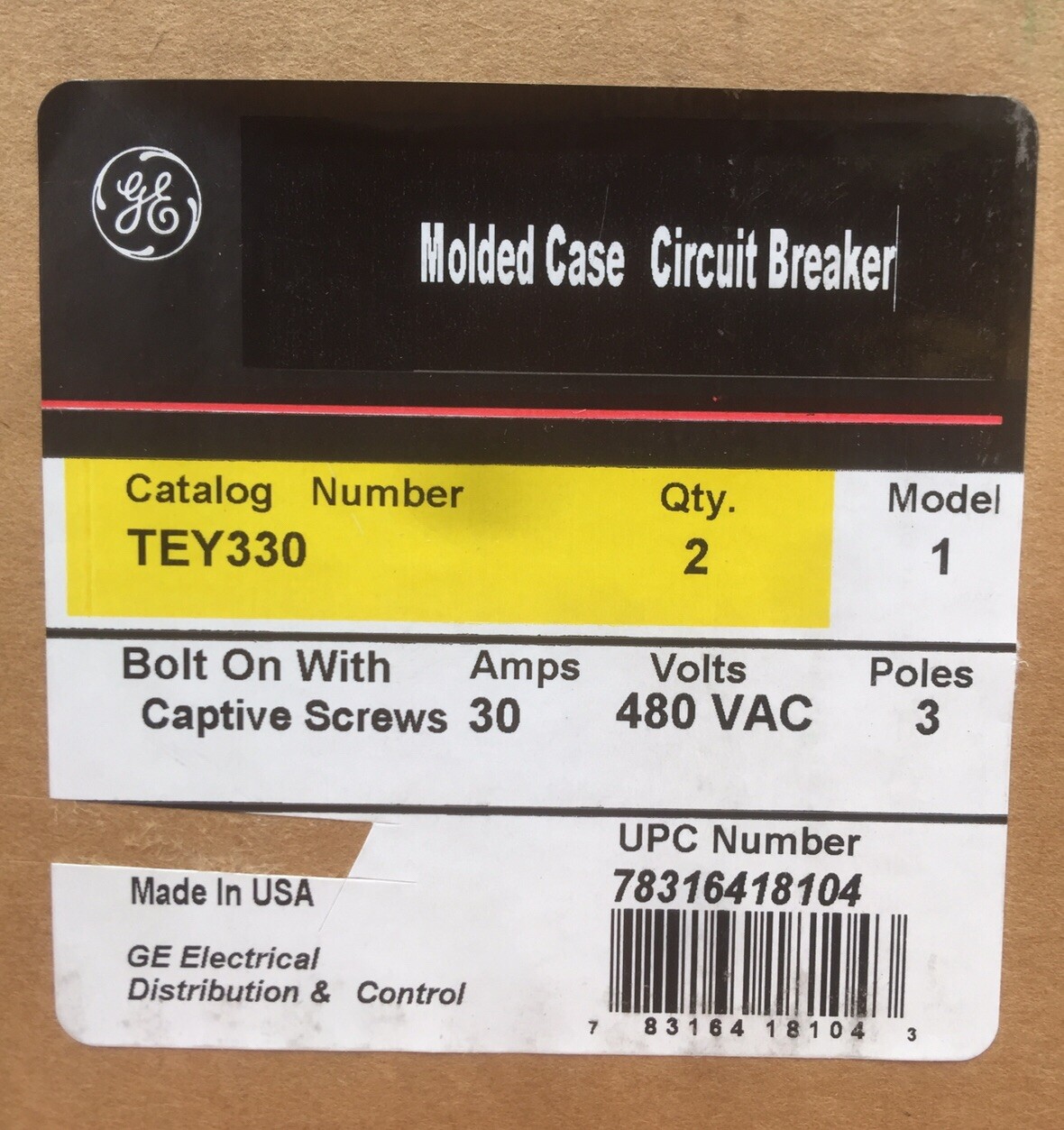 HOUSTON STOCK NEW GE QTY 1 TEY330 Q-LINE 30 AMP 480V FREE 2 DAY AIR SHIPPIG