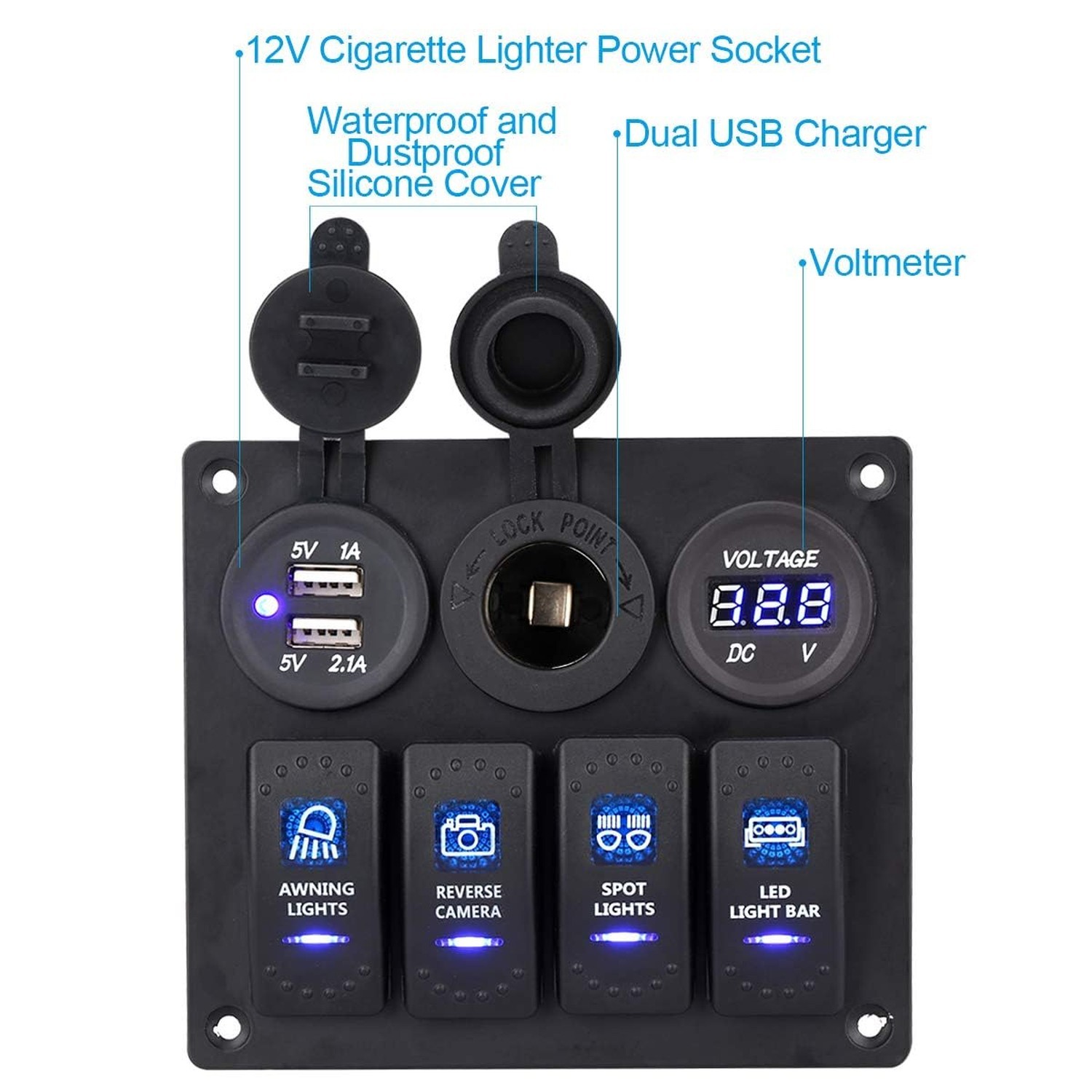 4 Gang Boat Switch Panel, Marine-Grade Waterproof Aluminum Switch Panel with …