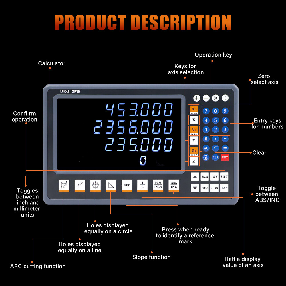 TOAUTO 8″ LED Screen Digital Readout DRO 1um Linear Glass Scales High Precision