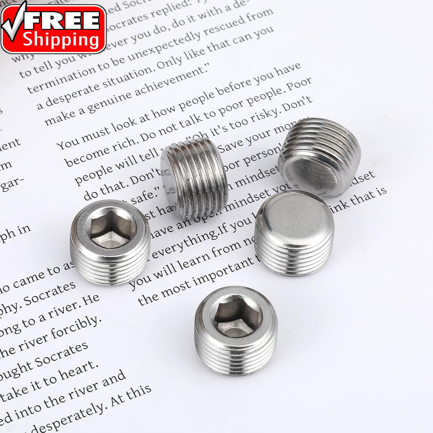 5 PCS 3/8″ NPT Male Pipe Plug Stainless Steel Pipe Plug Fitting Set Hex Counter