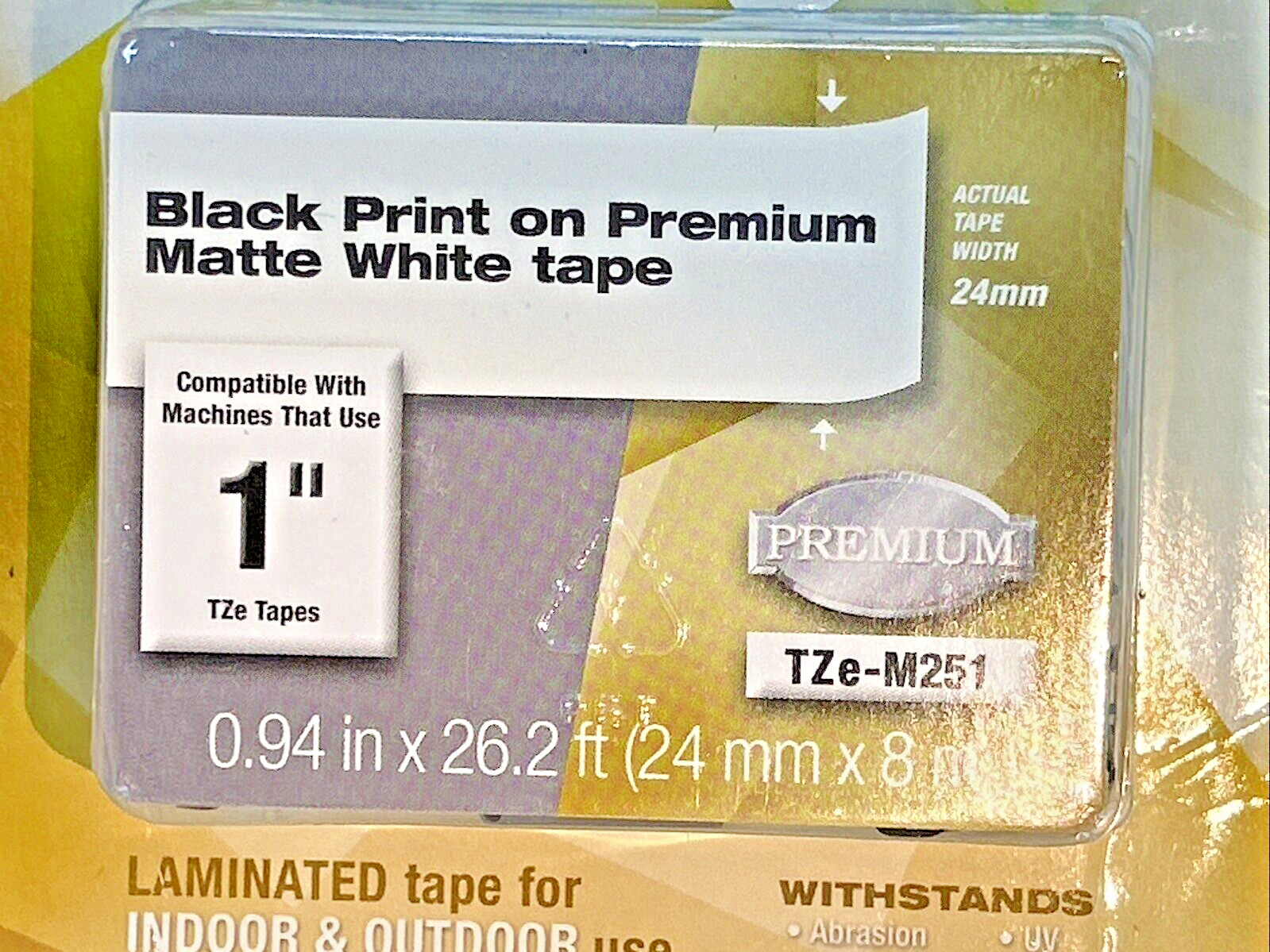 Brother TZeM251 Black Print on Premium Matte White Laminated Tape P-touch 1″ NEW