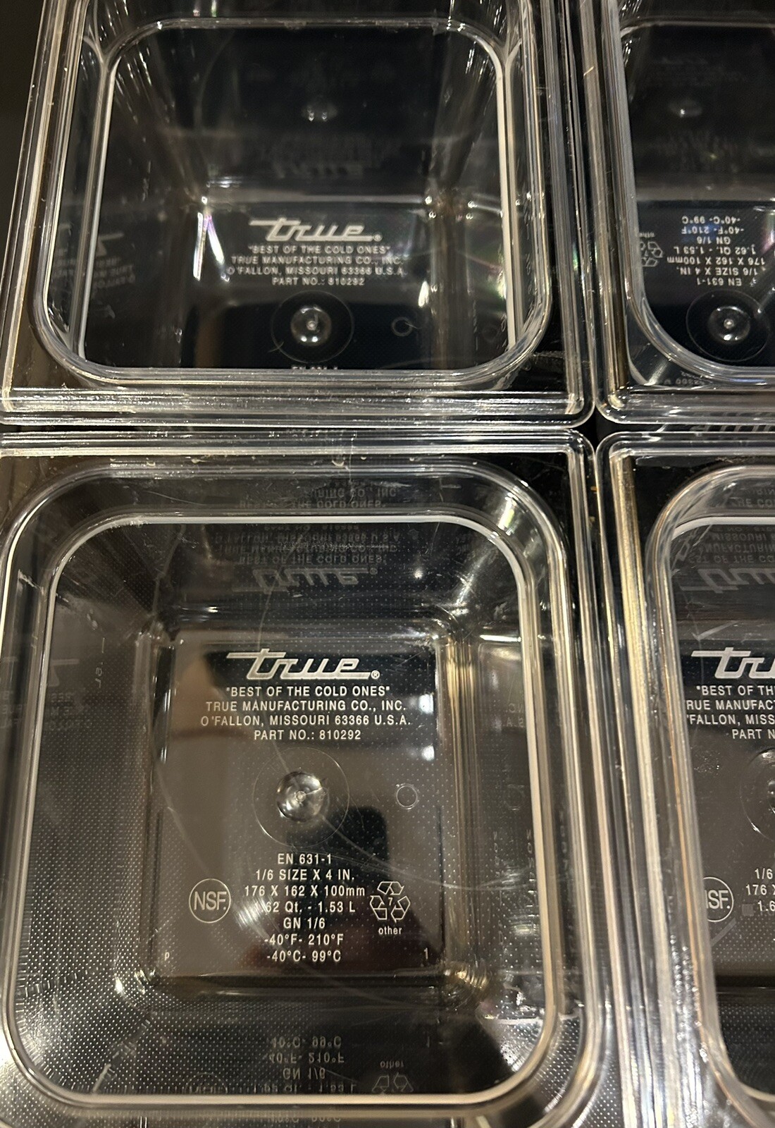 6 Each True Clear Food Pan 1/6 Size 4” Deep NSF Commercial Prep Polycarbonate