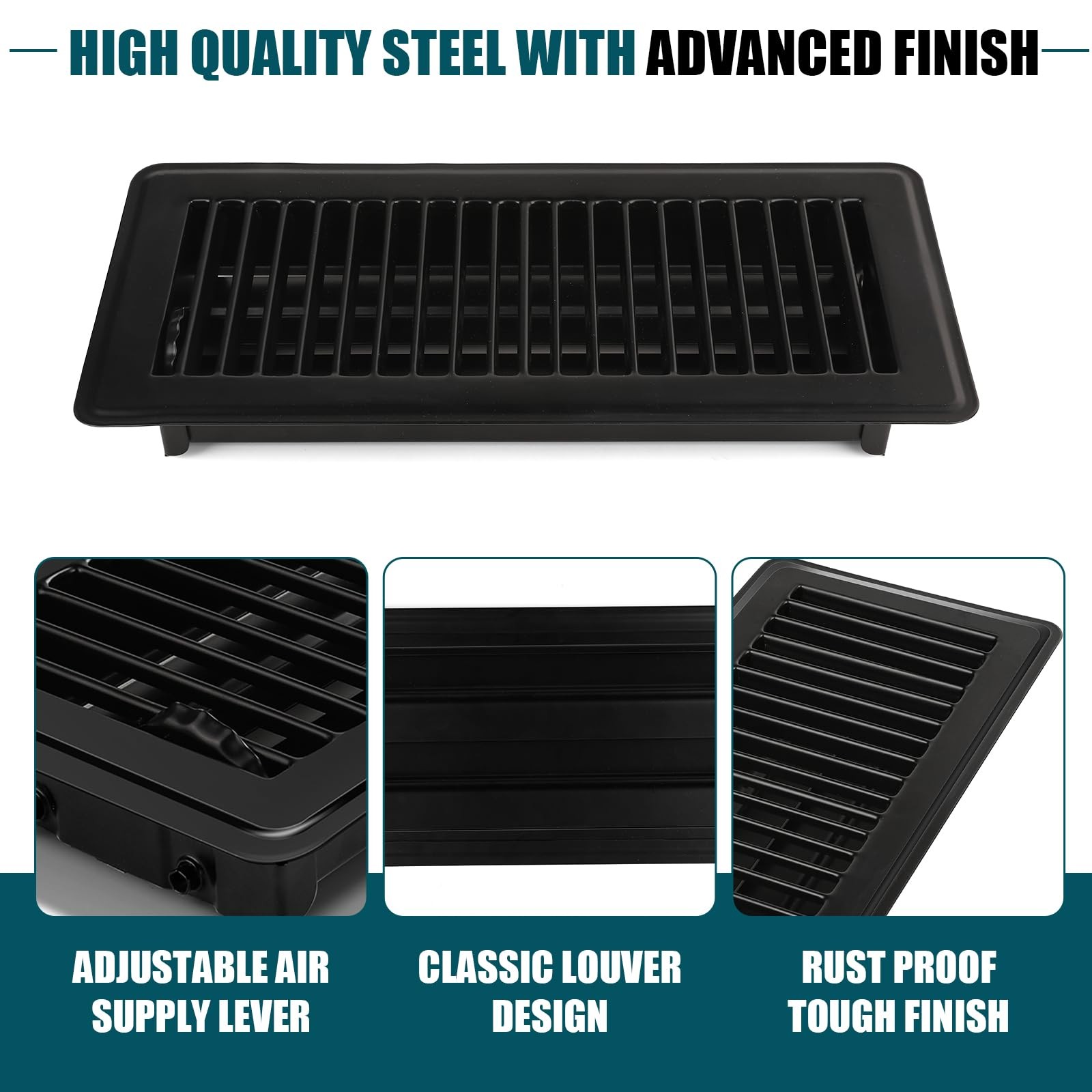 VOISEN Floor Register 4×10, 8 Pack Black Vent 4×10 Inches, 8PCS