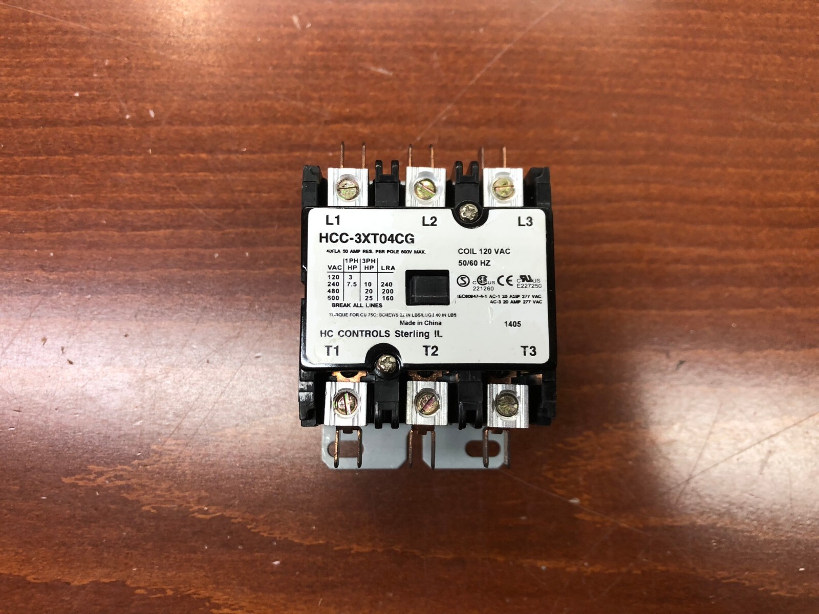 Hartland Controls Contactor 110V Tpst 50Amp HCC-3XT04CG Coil 120VAC 50/60 HZ