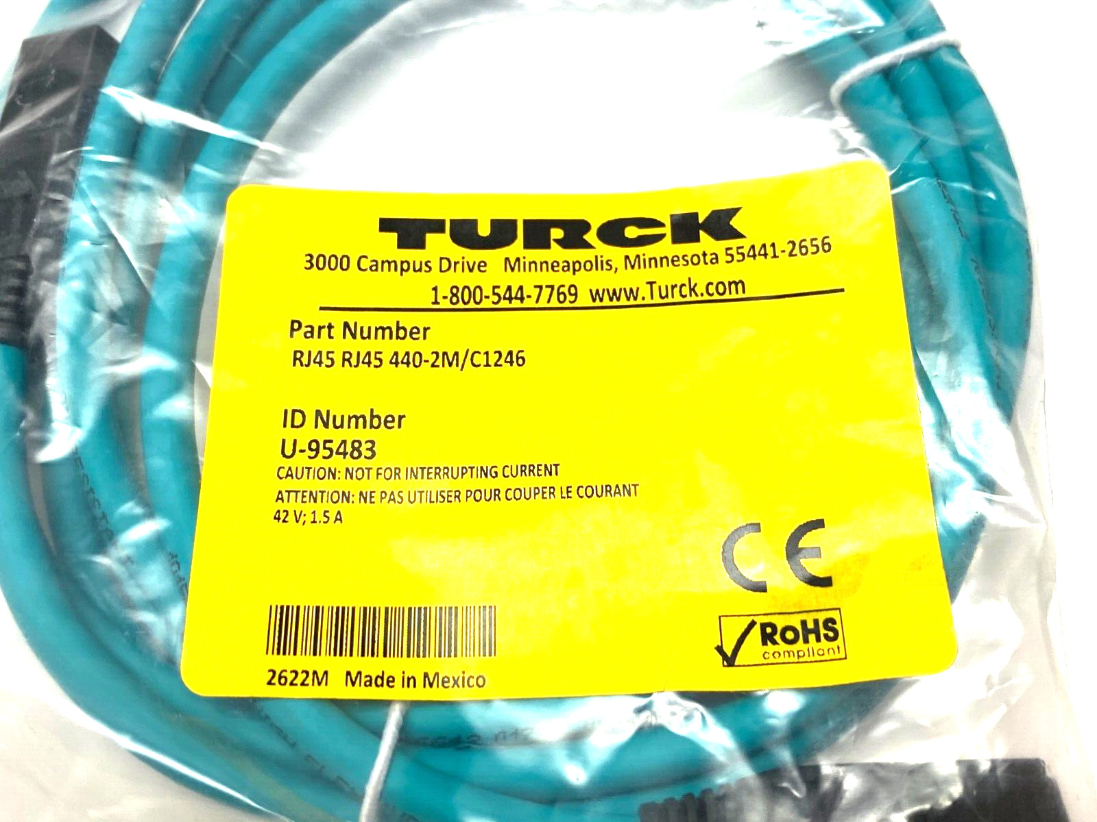 Turck RJ45 RJ45 440-2M/C1246 Industrial Ethernet Cordset 2m U-95483