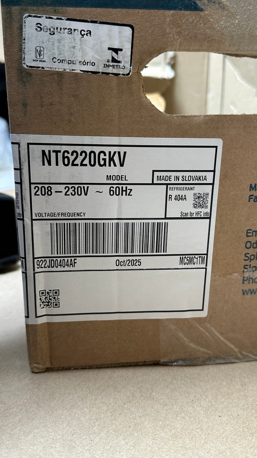 Embraco Compressor NT6220GKV 3/4HP 208-230V 60Hz R404A