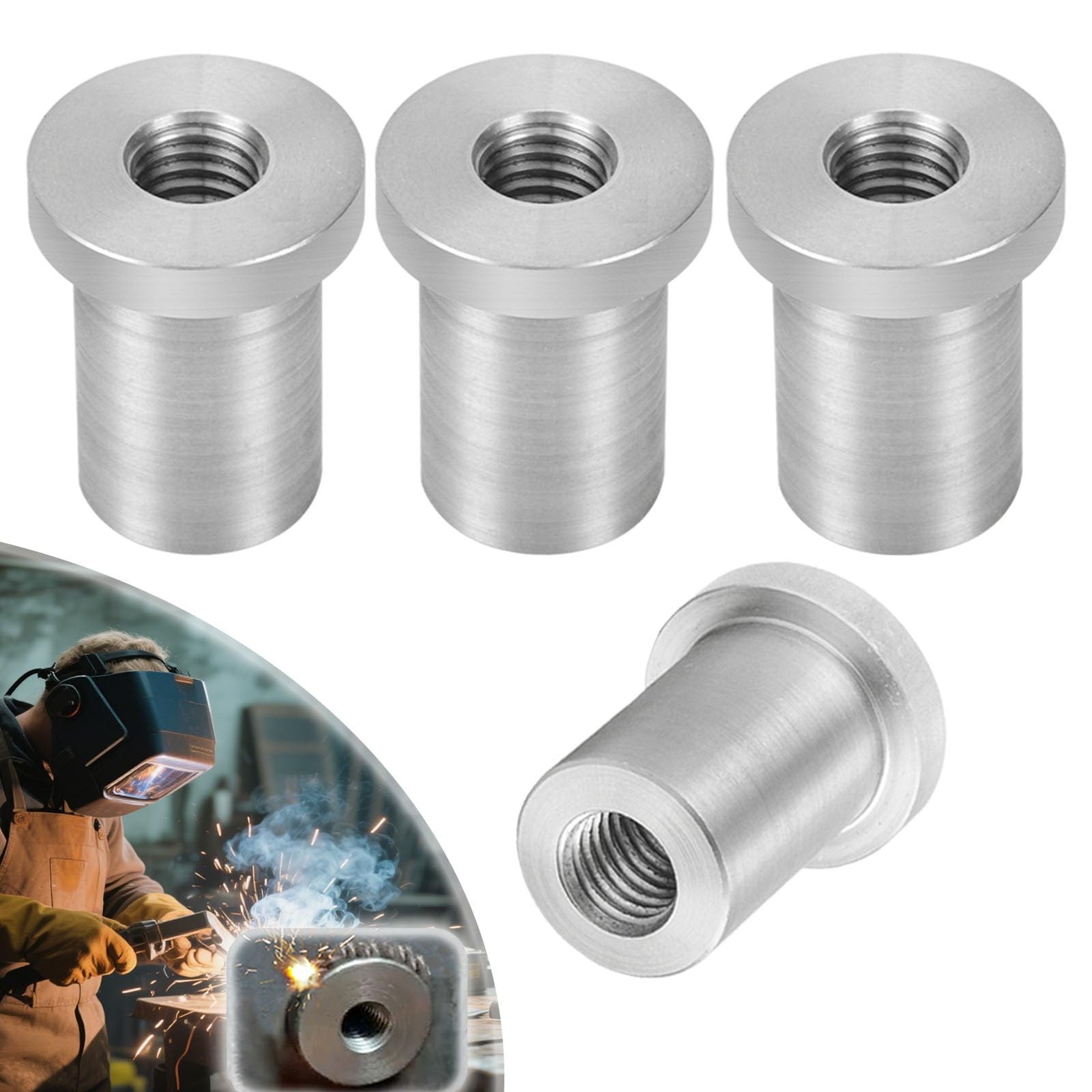 Weld-On Nut,3/8″-16 Thread Long Threaded Stepped Bung Female Weld Nut Steel C…