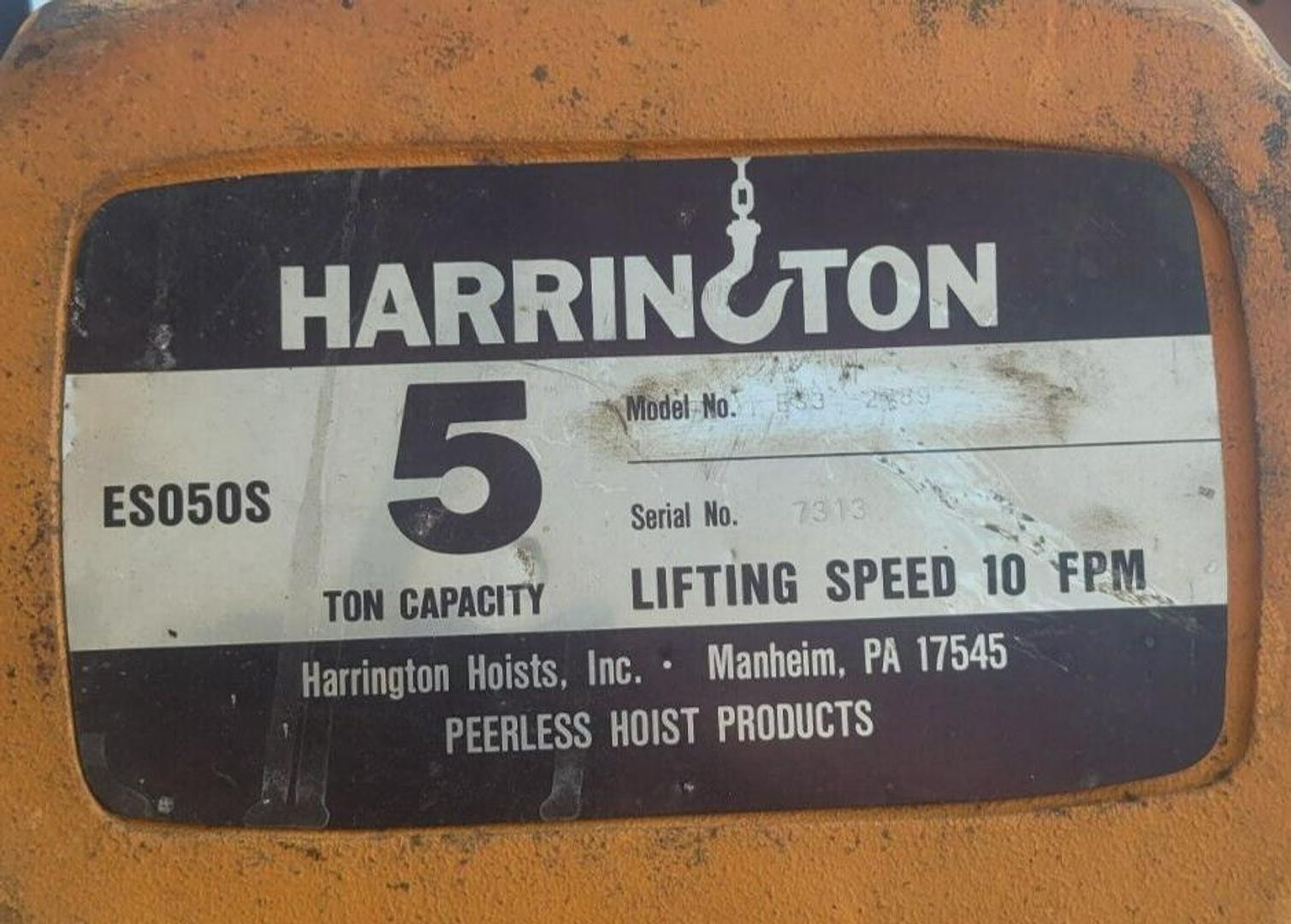 Harrington 5-Ton Electric Chain Hoist | 20′ Lift | 460V | Model ES050S