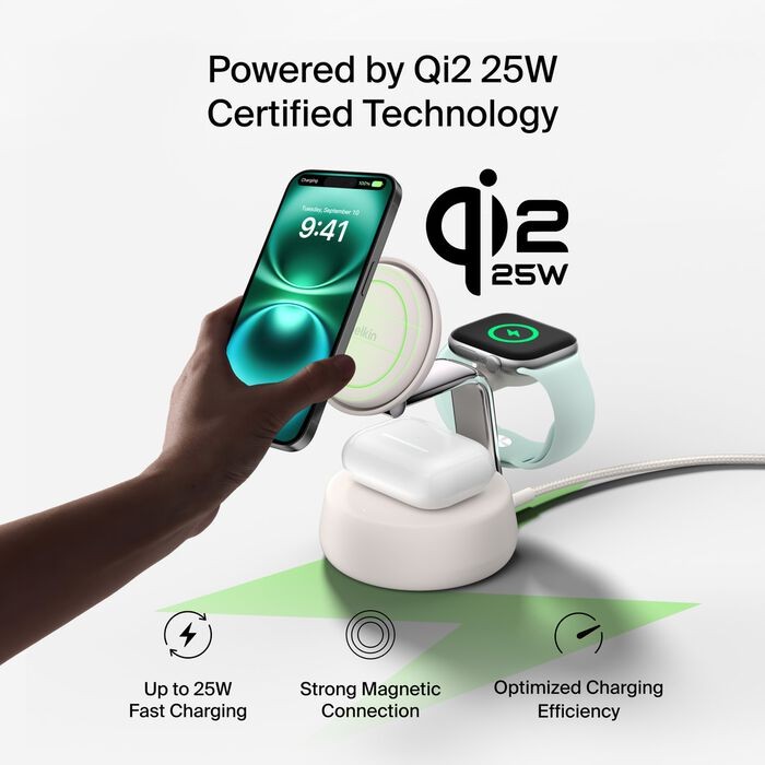 UltraCharge Pro 3-in-1 Magnetic Charging Dock with Qi2 25W, Sand