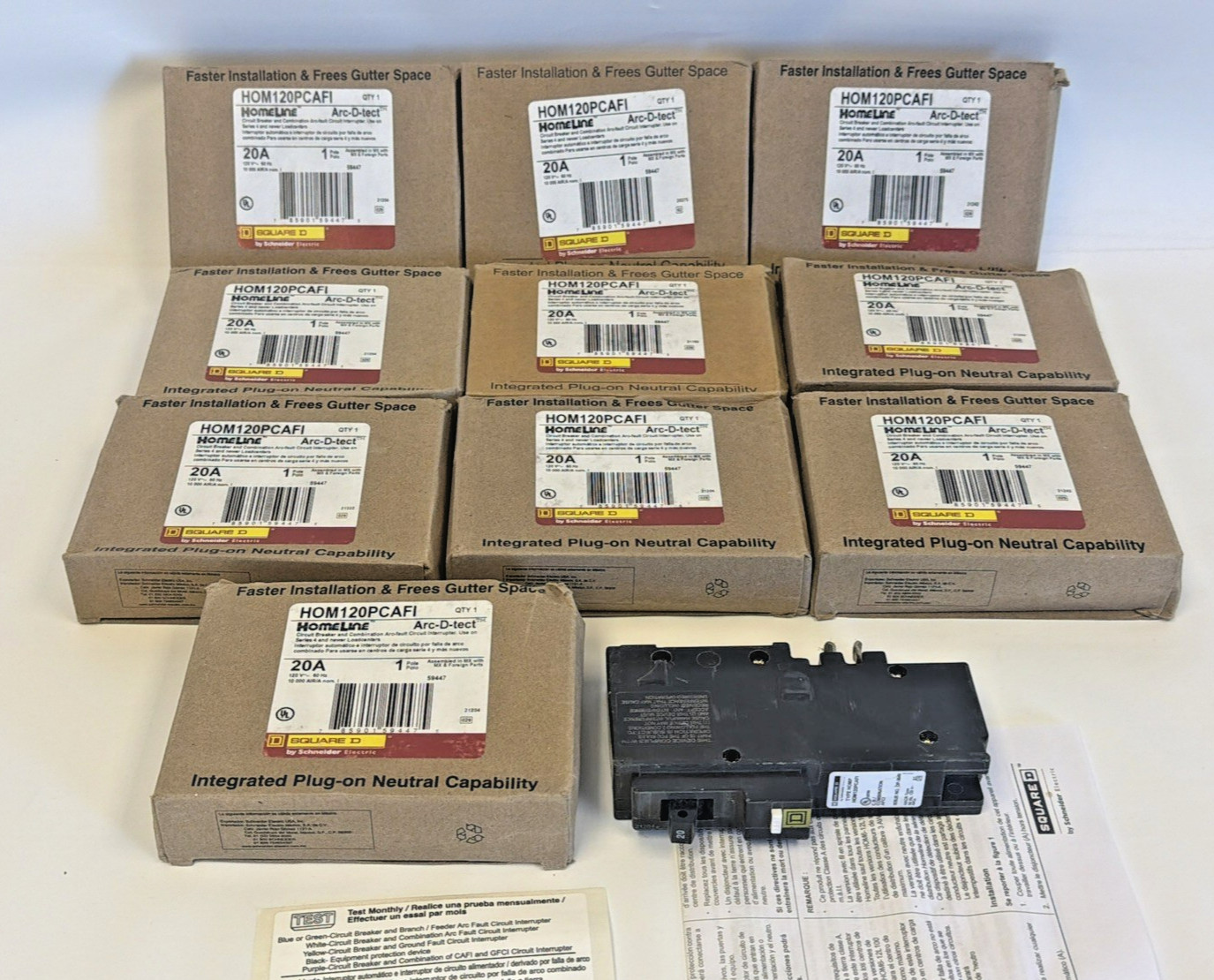 (10) Square D Homeline HOM120PCAFI 1P 20A 120VAC (10 Pack) Circuit Breakers NEW