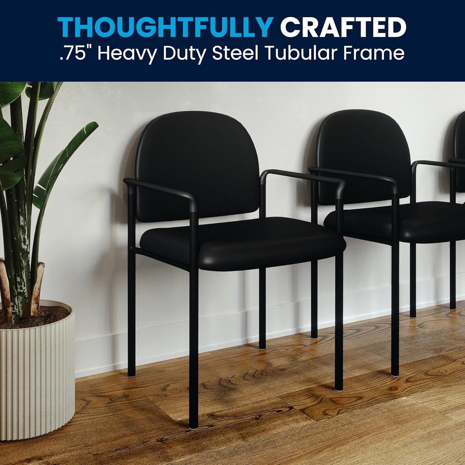 Elegant Black Vinyl Side Reception Chair with Comfort – Stackable & Lightweight