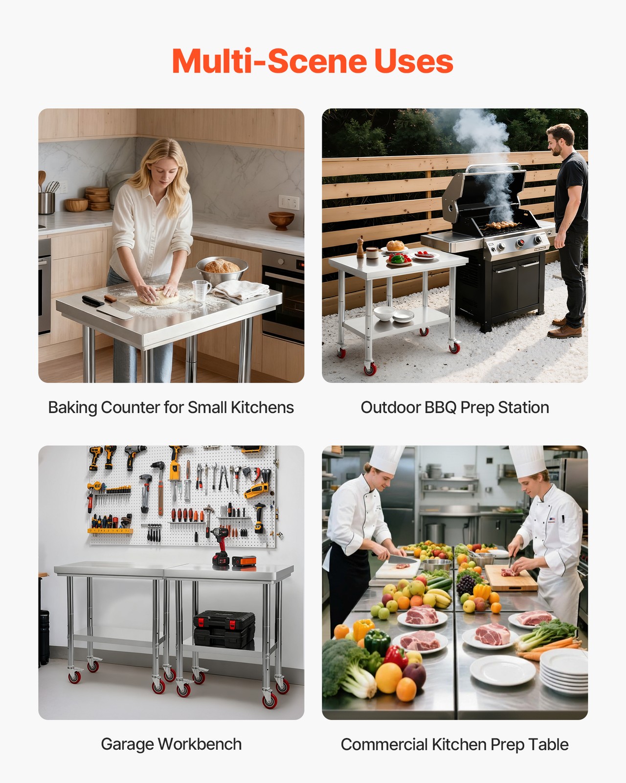VEVOR Stainless Steel Table 24 x 30 in Commercial Kitchen Prep Table with Wheels