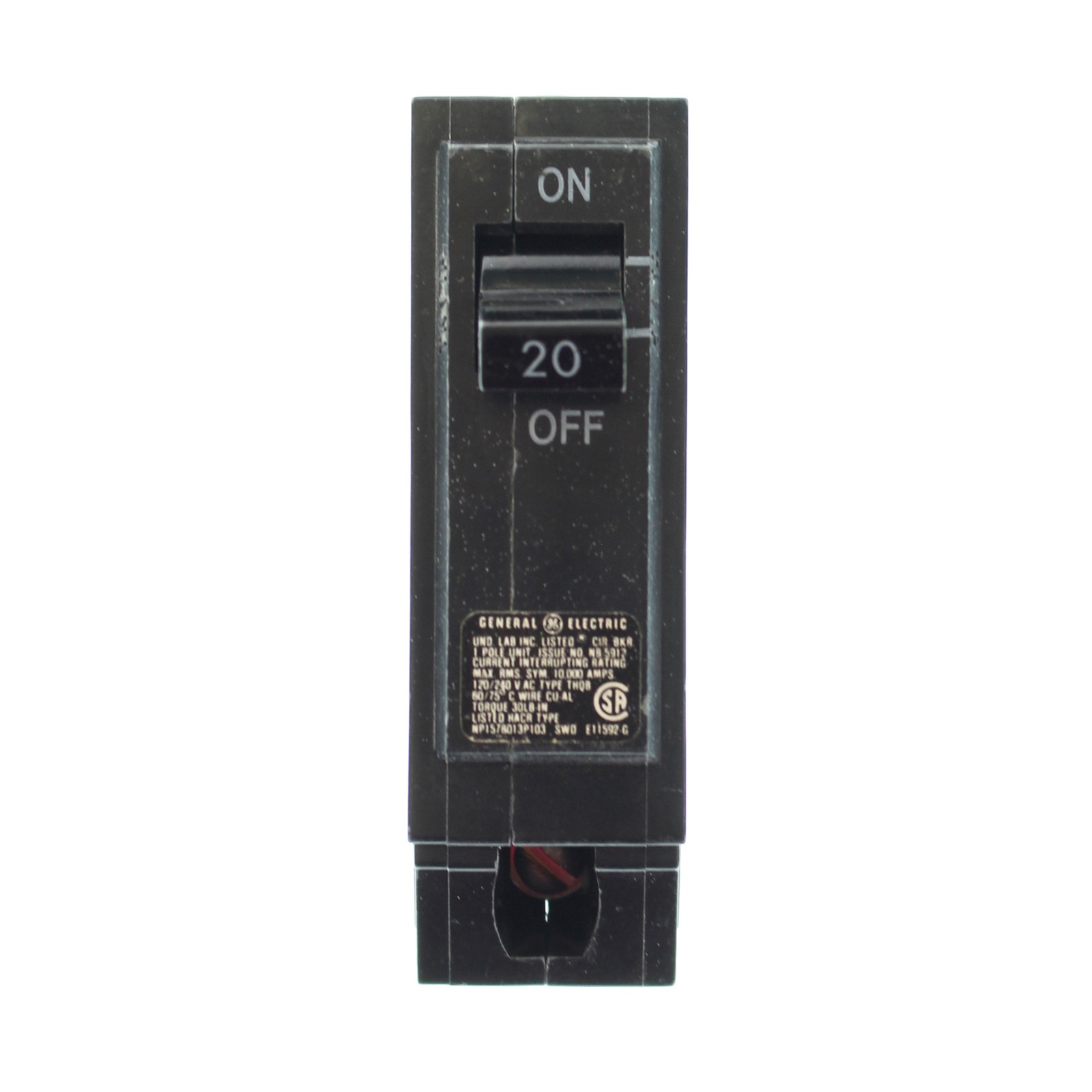 GE THQB120 BOLT-ON CIRCUIT BREAKER, 120/240-VOLT, 1-POLE, 20-AMP, TYPE THQB