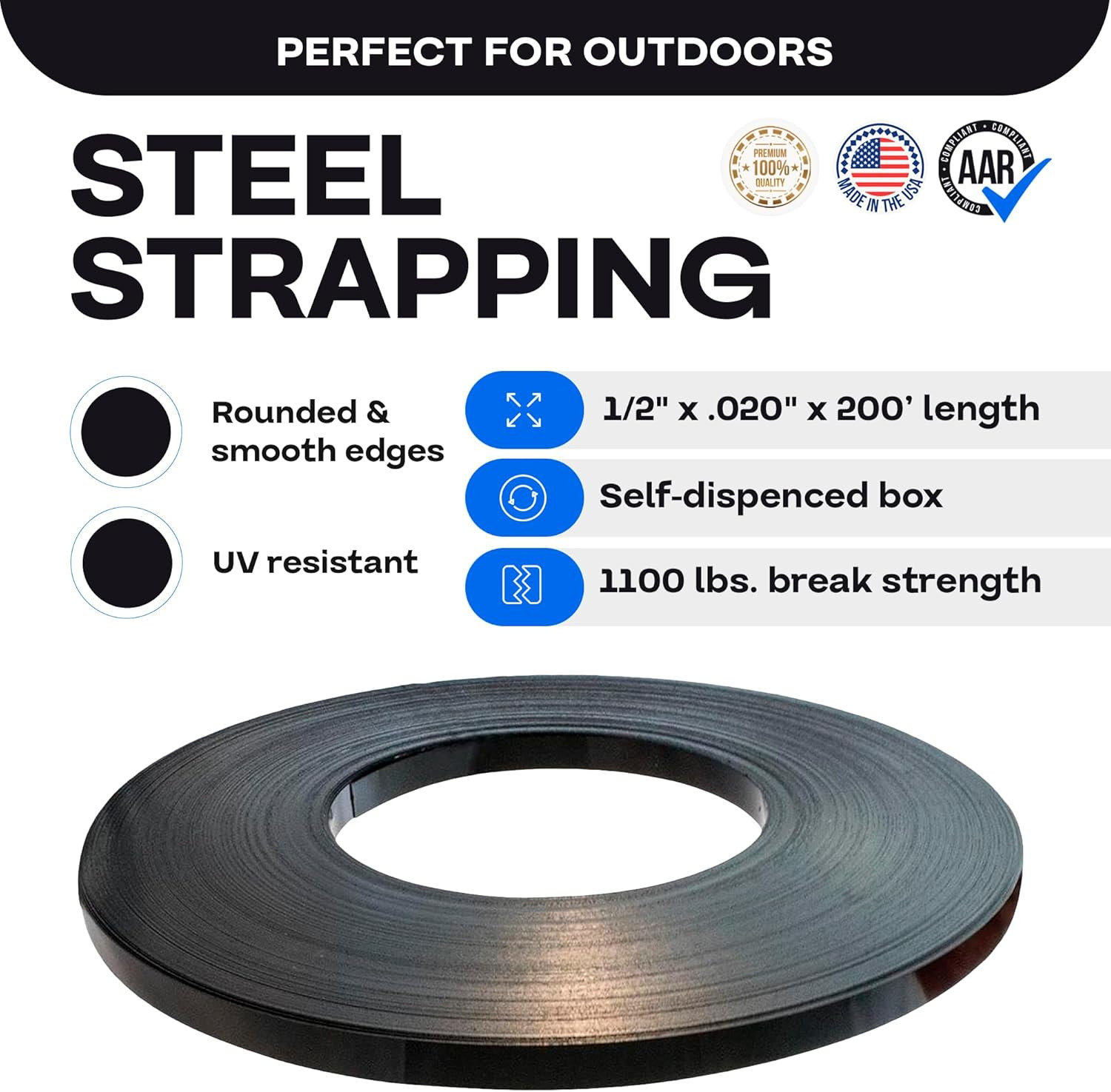 IDL Packaging 1/2″ X .020″ X 200′ Steel Strapping Coil (1100 Lbs Break Strength)