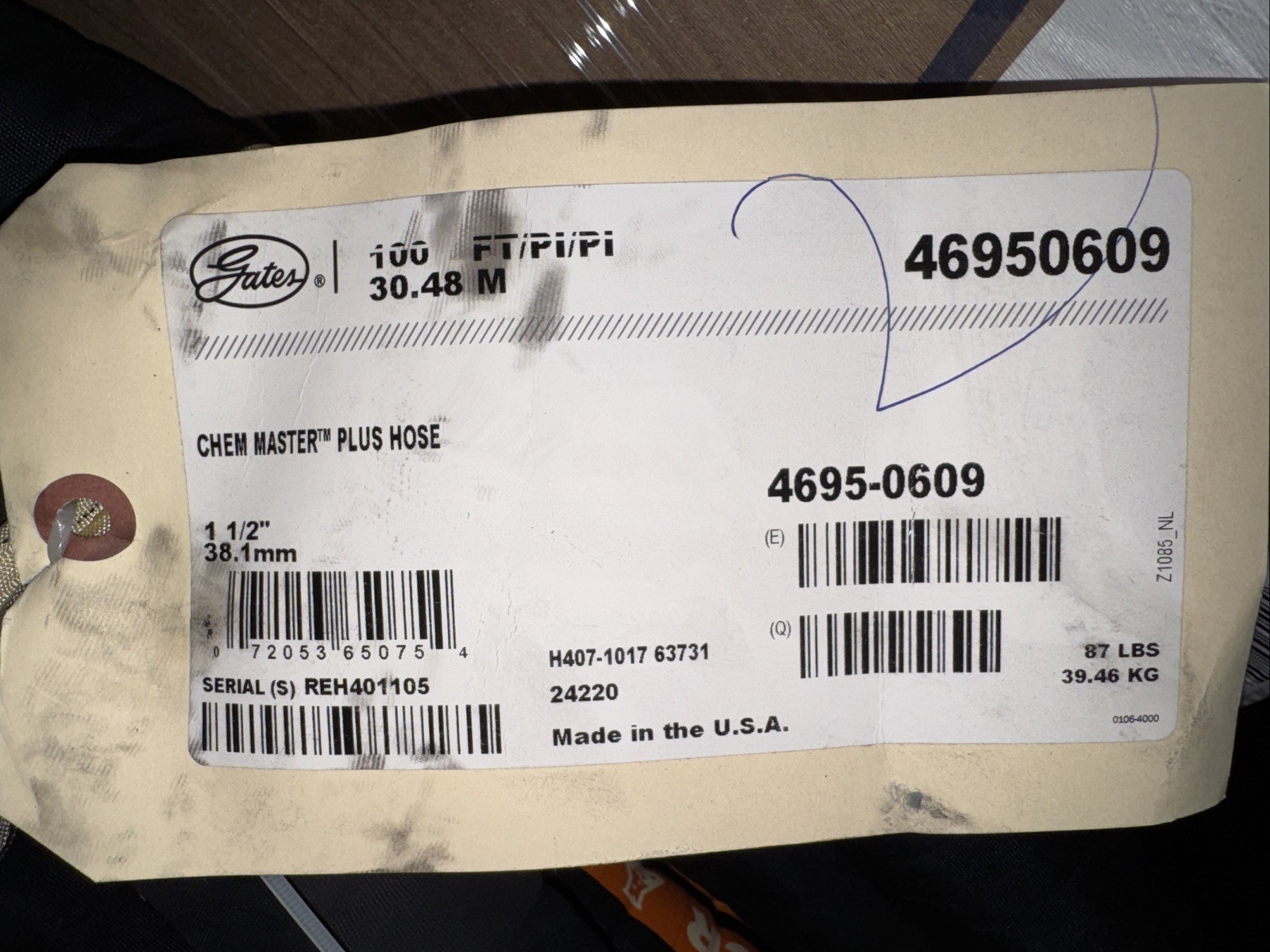Gates Chem master Plus Hose 1 1/2” 38.1mm 4695-0609 100 Foot 30.48 Meter