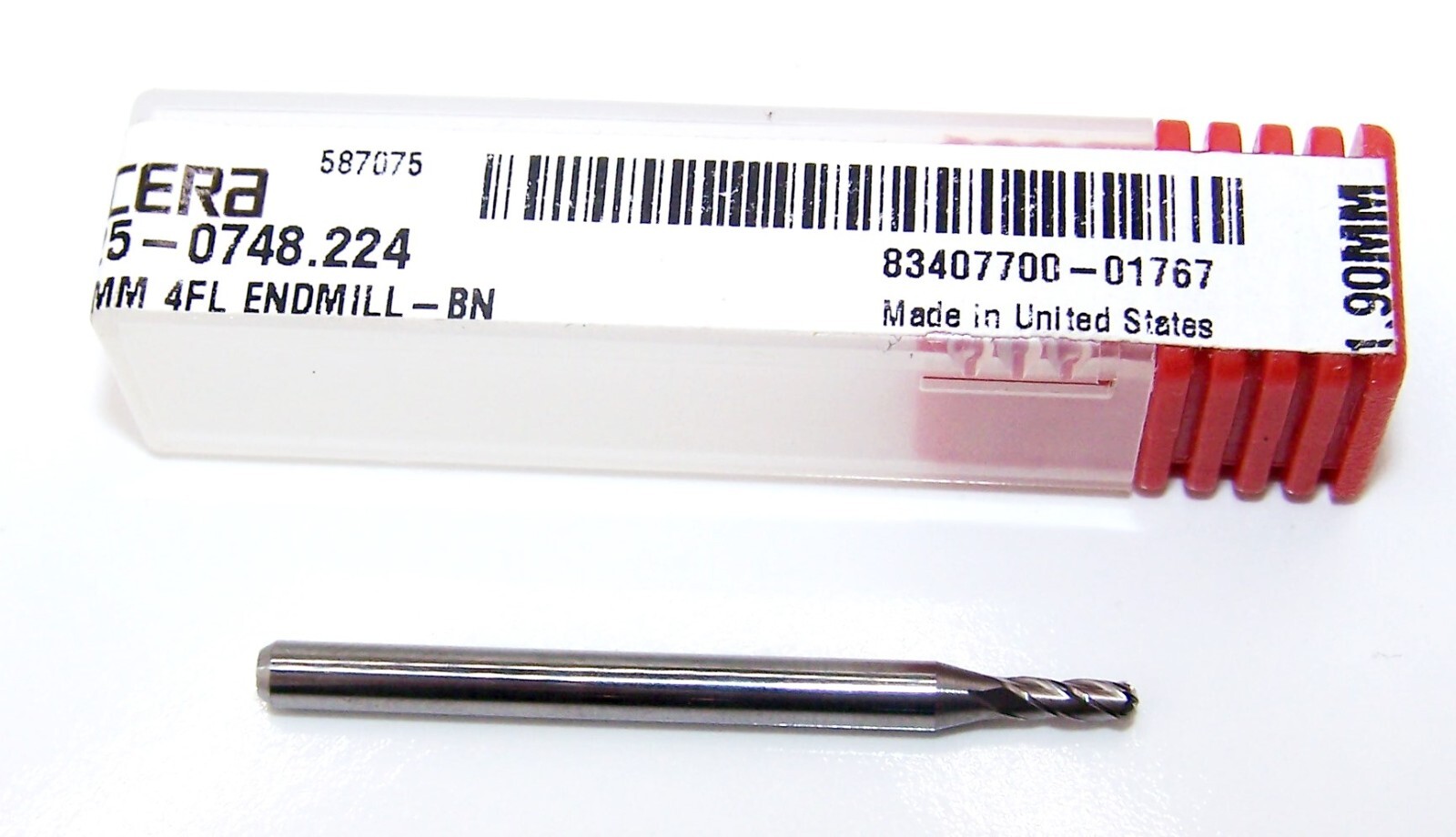1.90mm (.0748″) CARBIDE END MILL 4 FLUTE BALL END KYOCERA 1825-0748.224
