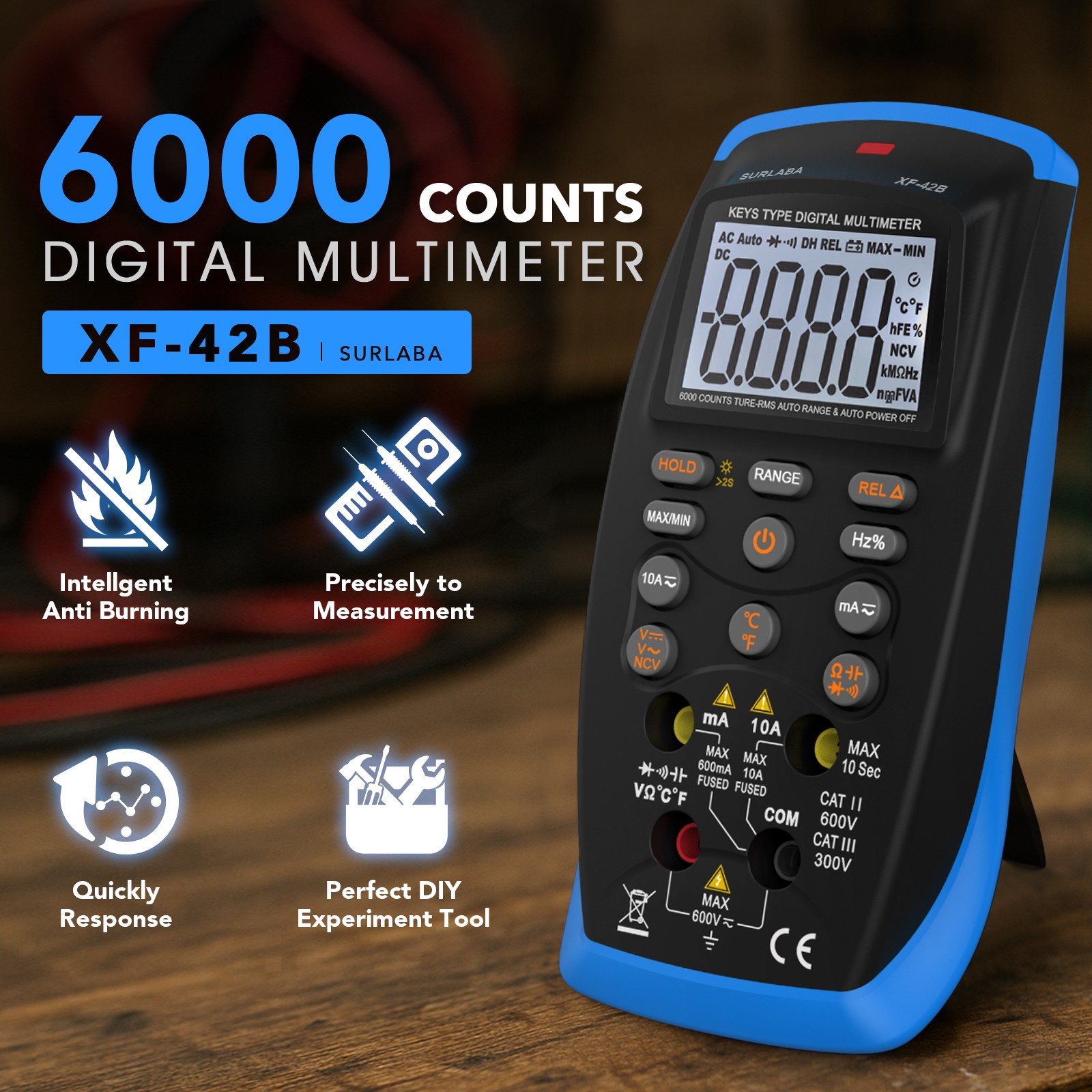 HoldPeak Auto-ranging Digital Multimeter True RMS NCV Voltage Capacitance Tester