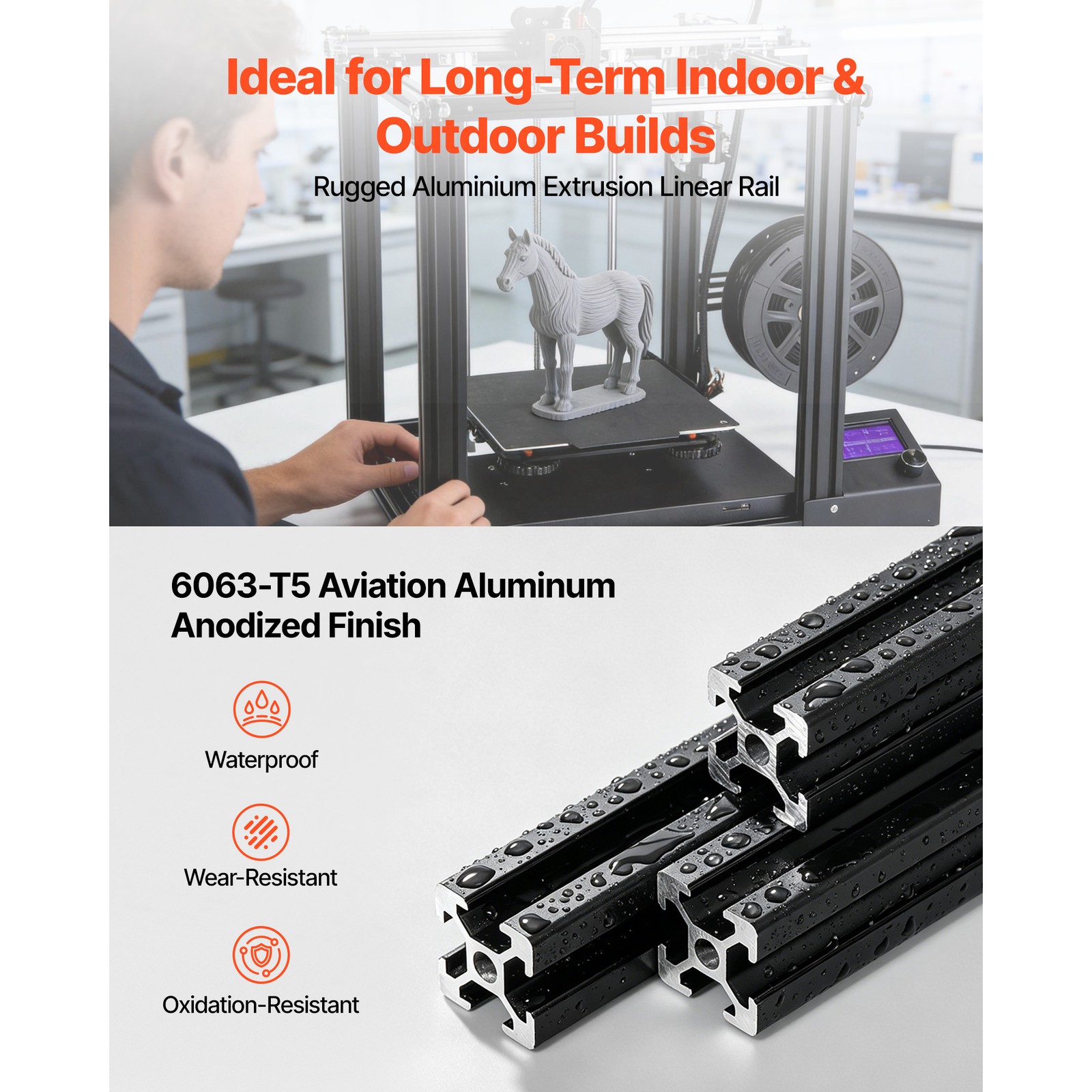 Uimoso 10PCS 2020 Aluminum Extrusion 48″ 1220 mm T-Slot Linear Rail in Black