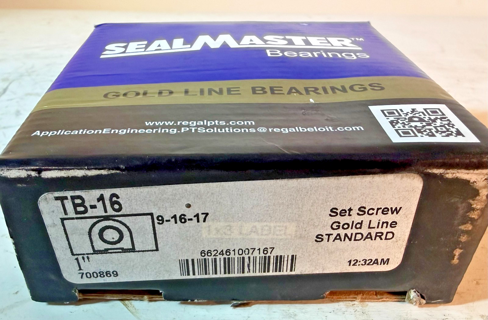 SEALMASTER TB16 BEARING, 1″ BORE, TAPPED BASE, FREE SHIPPING