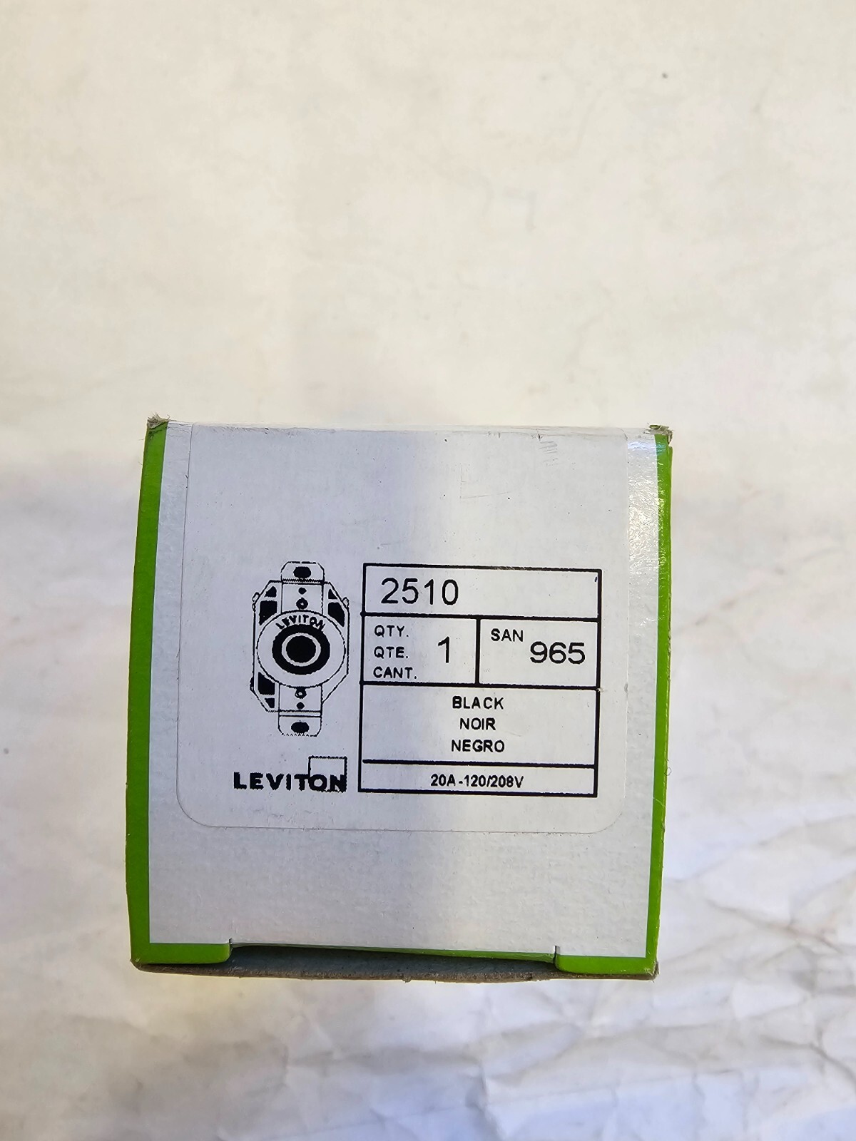 LEVITON 2510 20A 120/208V BLACK 965 SINGLE LOCK RECEPTACLE GROUND 3-PHASE Y