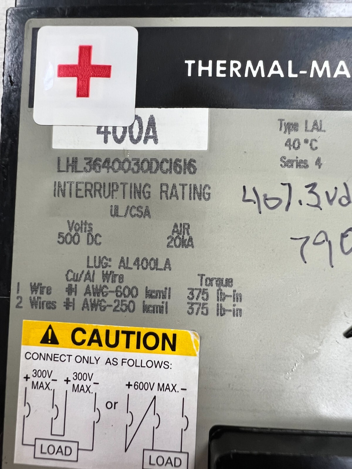 👀 SQUARE D 400A CIRCUIT BREAKER 500 VDC 3P LHL3640030DC1616 W/ AUX & SHUNT TRIP