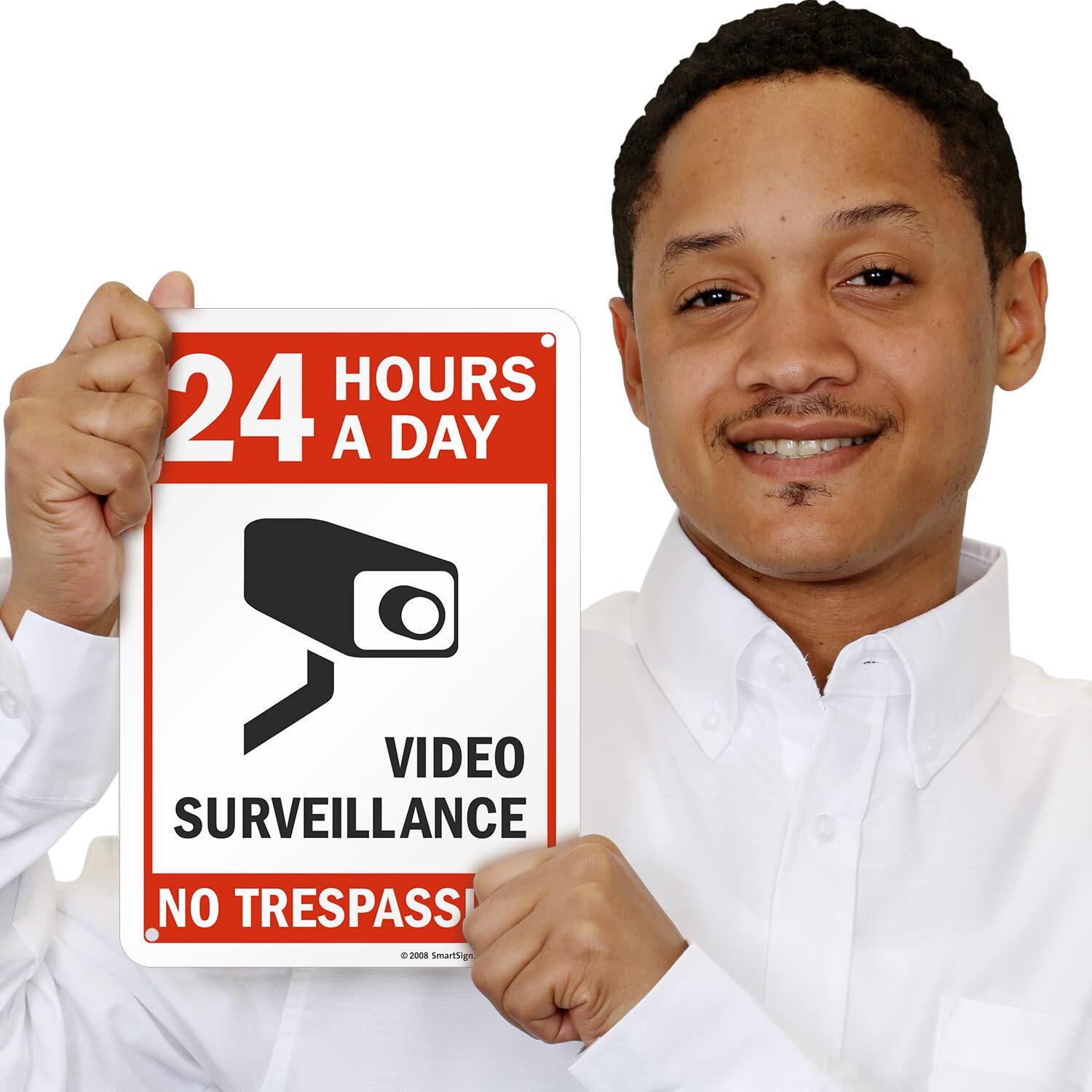 24 Hours Video Surveillance Plastic Sign 10″x7″ Black/Red on White