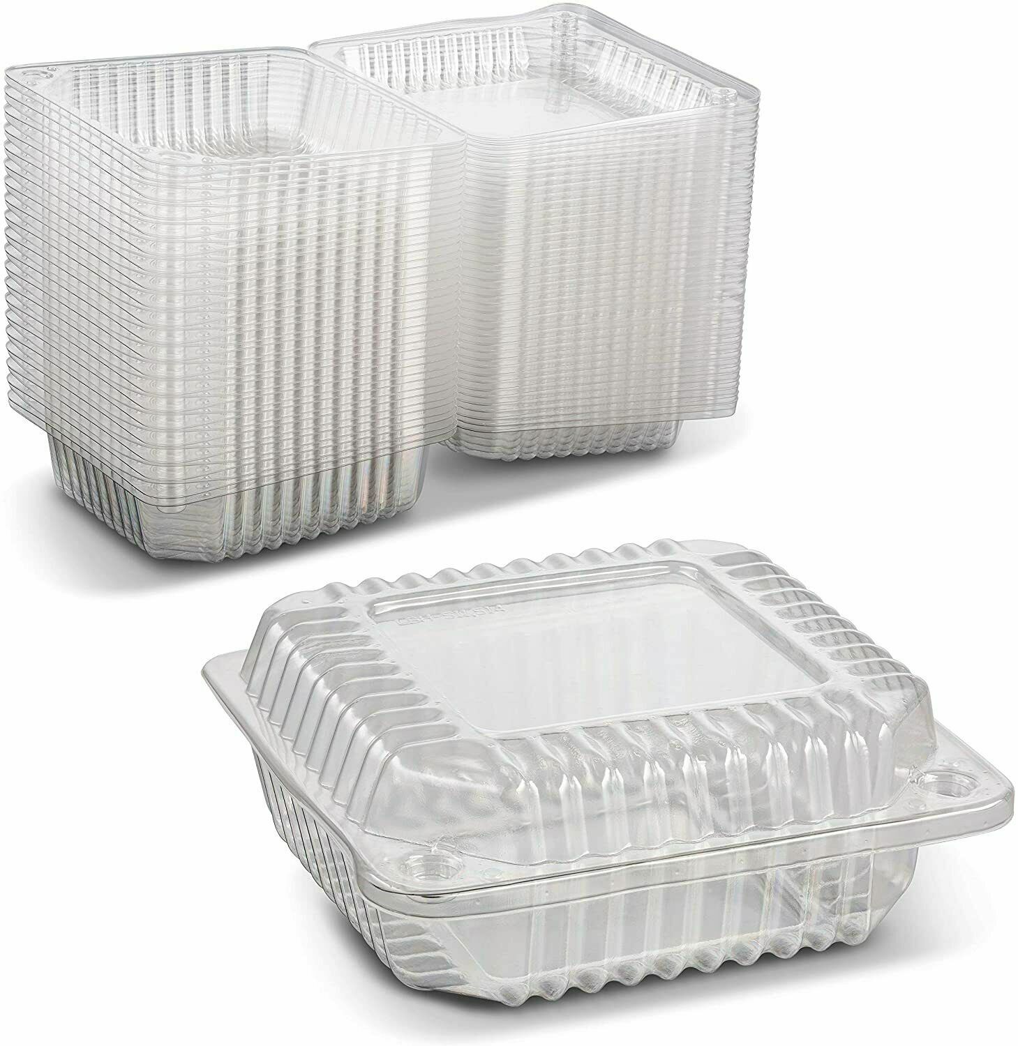 100 Pack-C57PST1 Clear 6″ Seal Hinged-Lid Plastic Containers For Food & Takeout