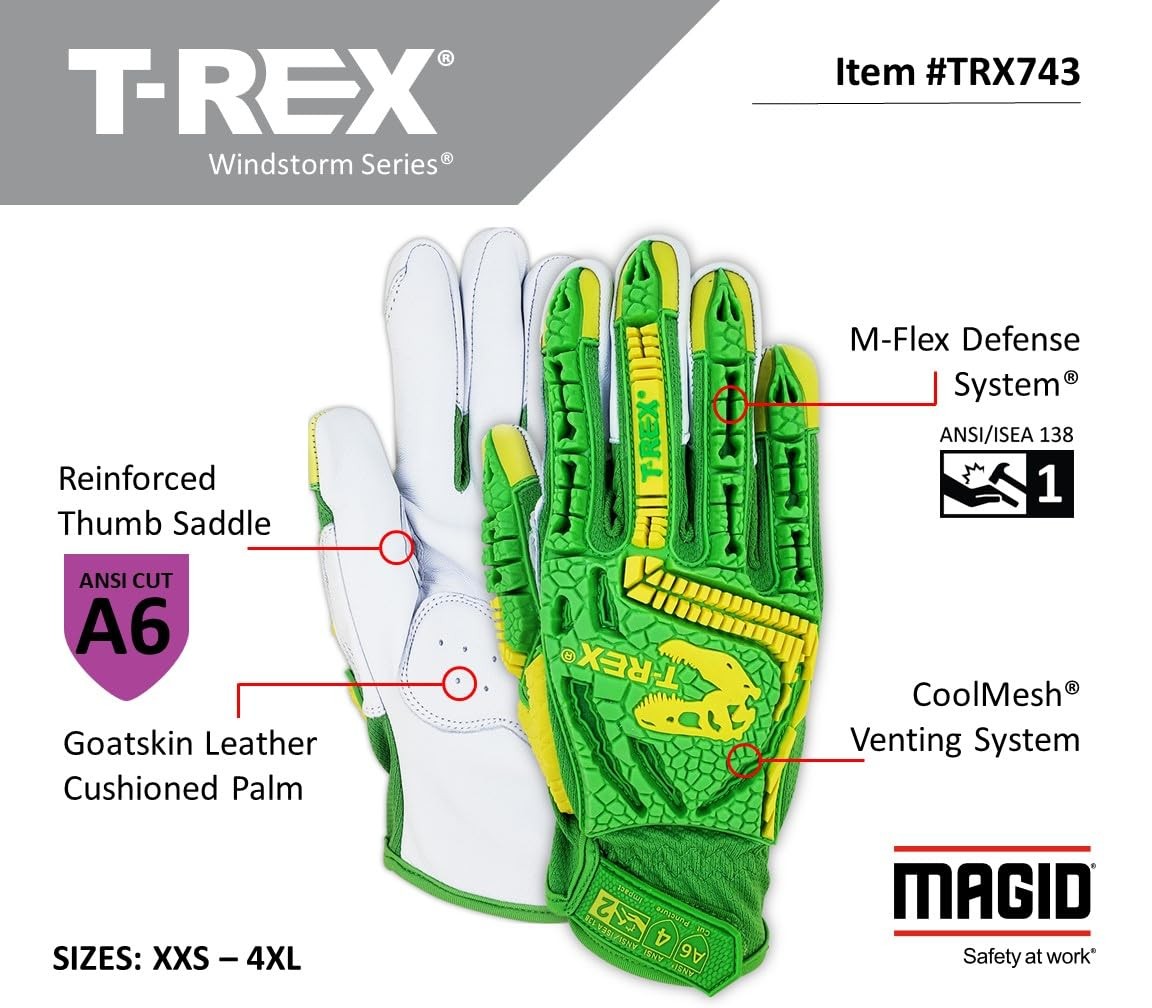 T-REX TRX743 A6 Impact Gloves, Goatskin, 1 Pair, Size 9/Large