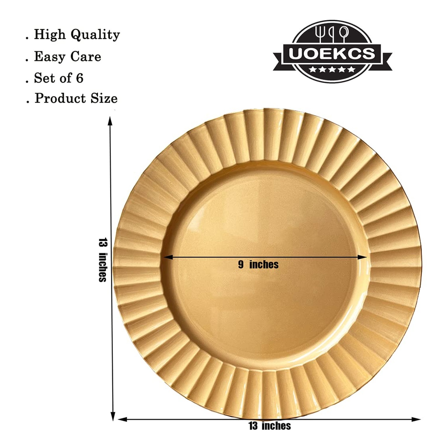 13″ Gold Charger Plates, Round Plate Chargers with Waved Scalloped Rim, Plast…